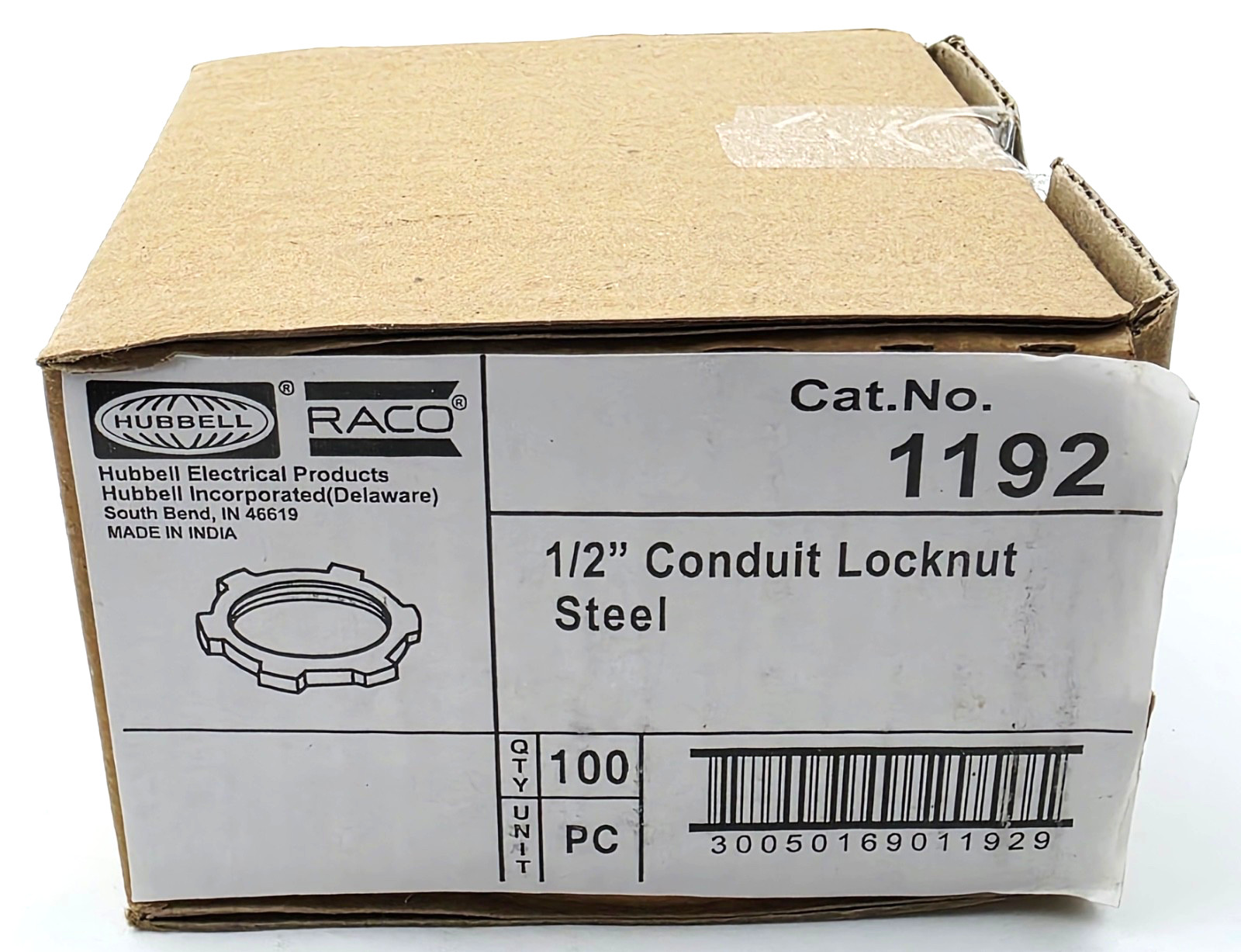 Box of 100 Raco 1192 Steel 1/2" Conduit Locknuts