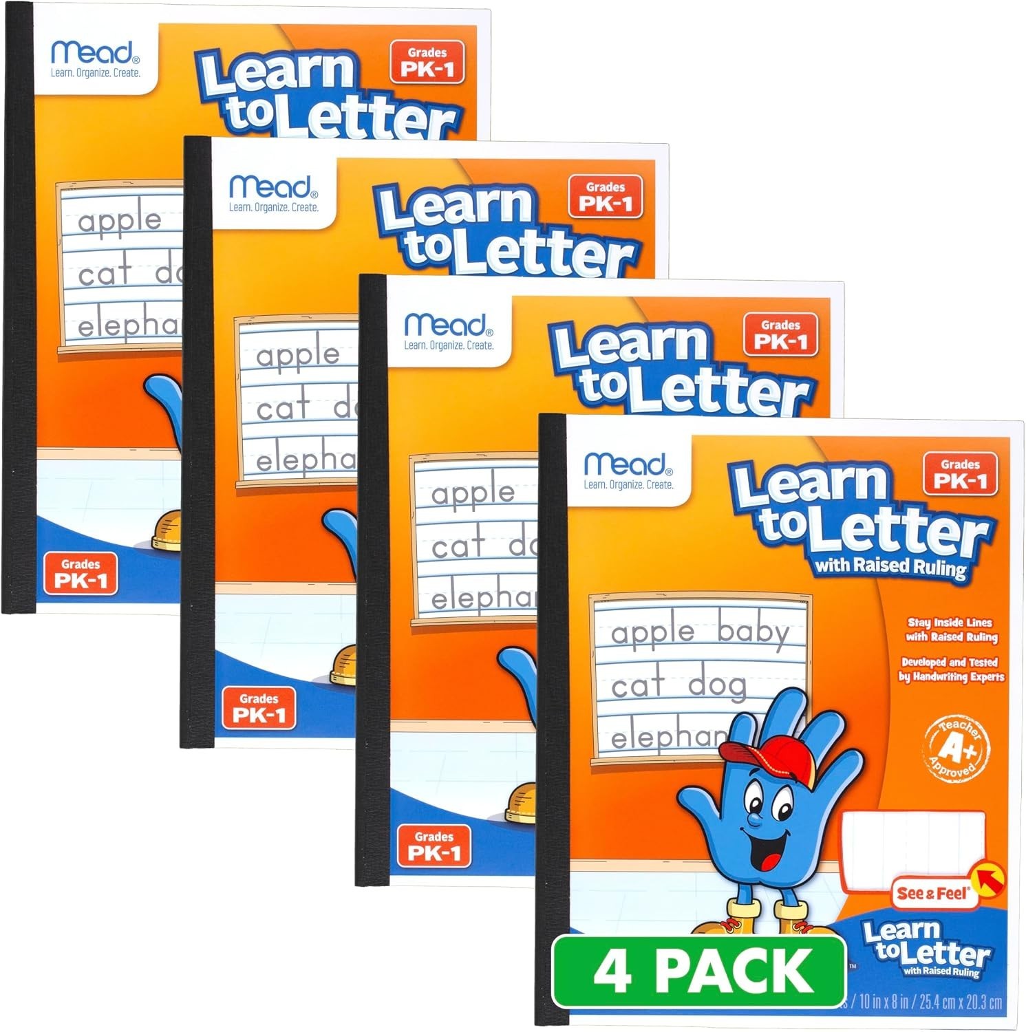 Raised Ruling Writing Pads, 4 Pack, Perfect for PK-1 Students, 40 Sheets Each