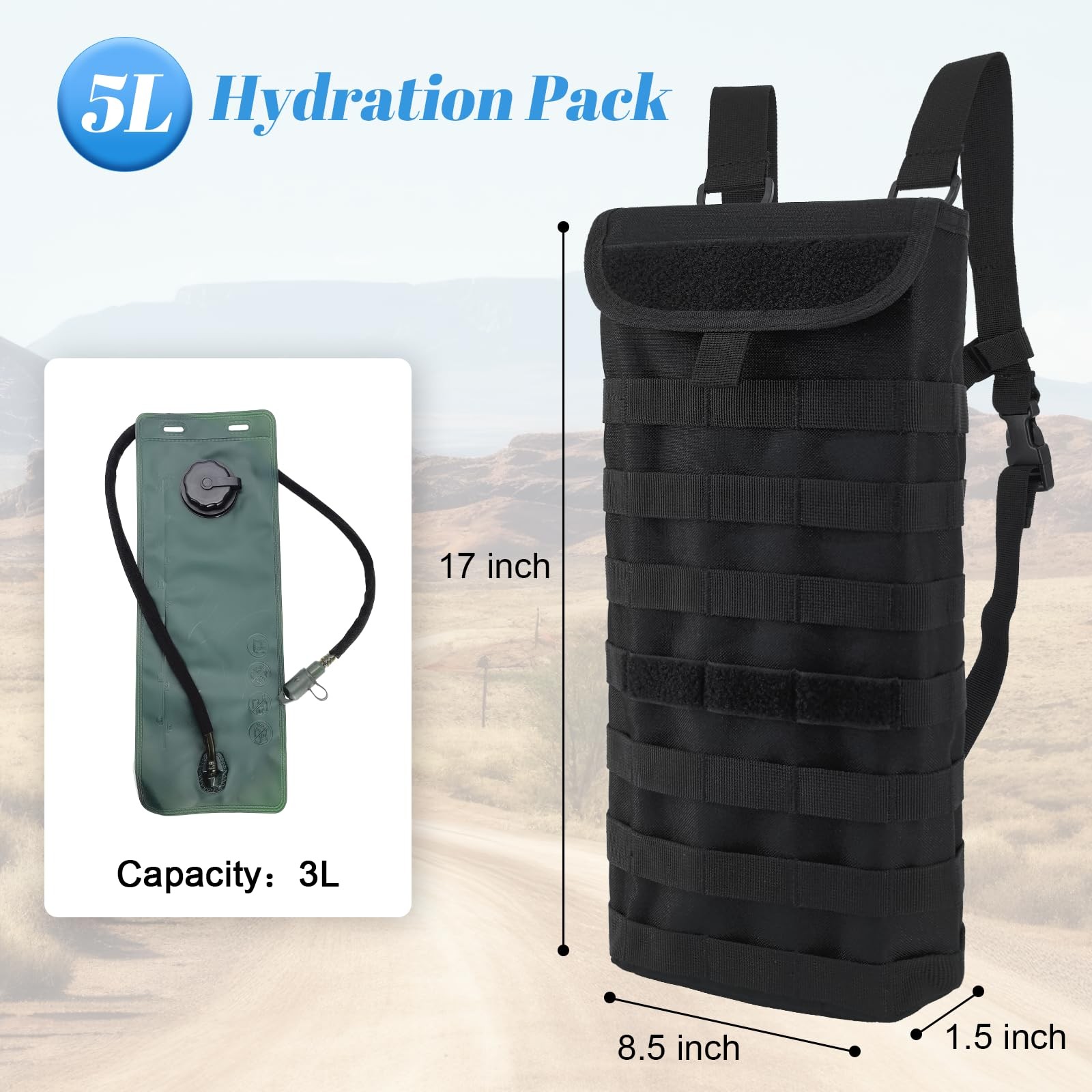 Tactical MOLLE Hydration Pack Carrier Backpack with 3L Water Bladder for Outd...