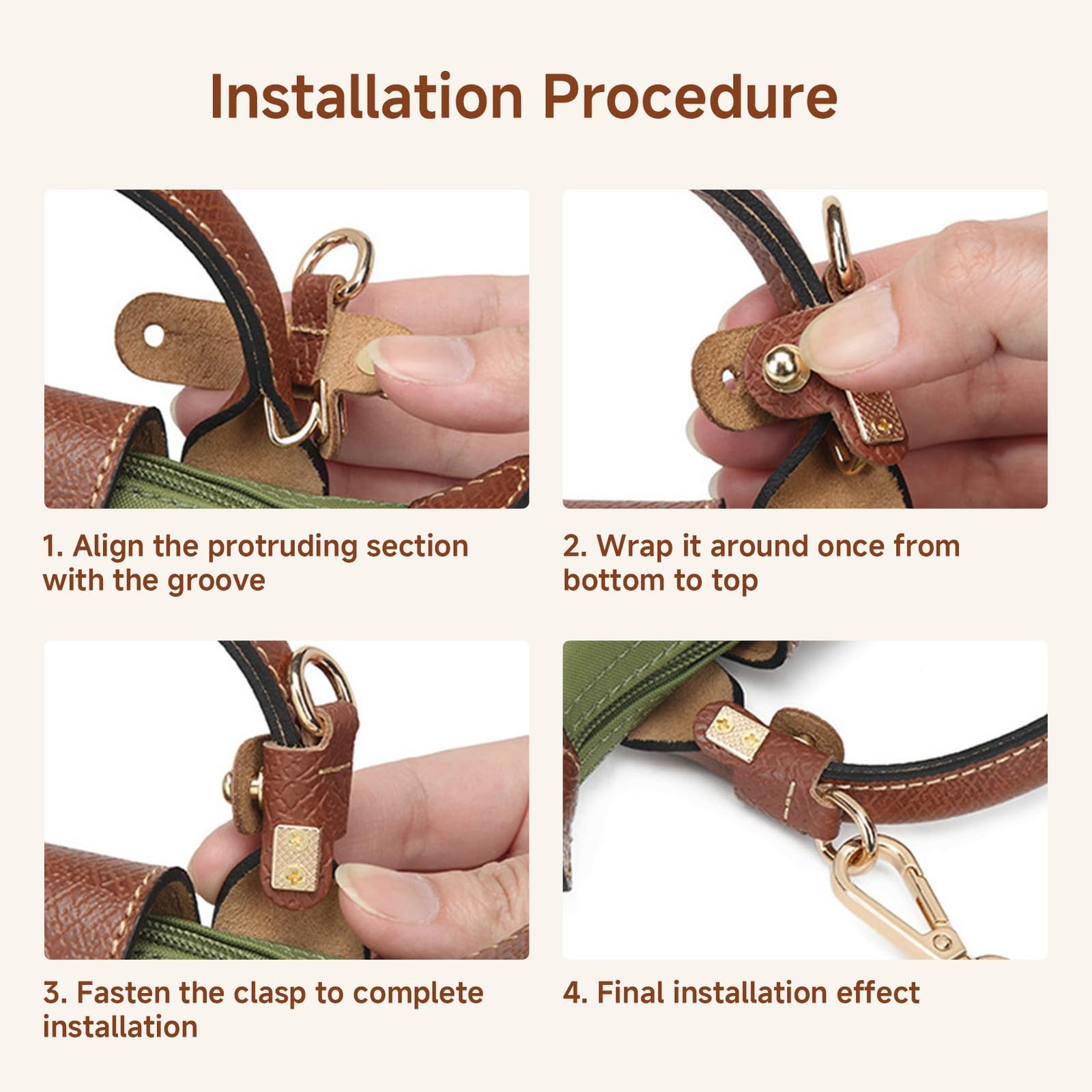 Leather Strap Conversion Kit Compatible with Longchamp Le Pliage, Cognac Genu...