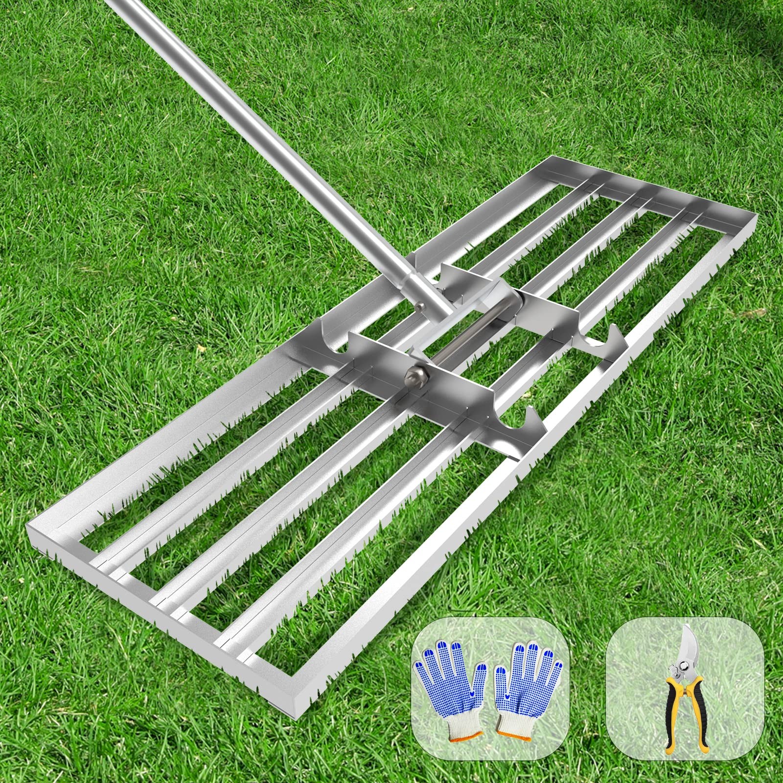 Lawn Leveling Rake 30x10 inch, (Professional-Grade) Lawn Leveler Tool with St...