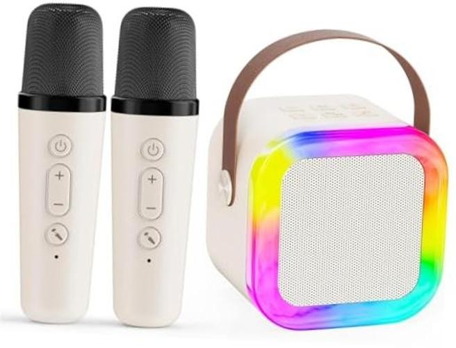 Karaoke Machine for Kids,2026 New Mini Portable Karaoke Toys, Beige-2Mic