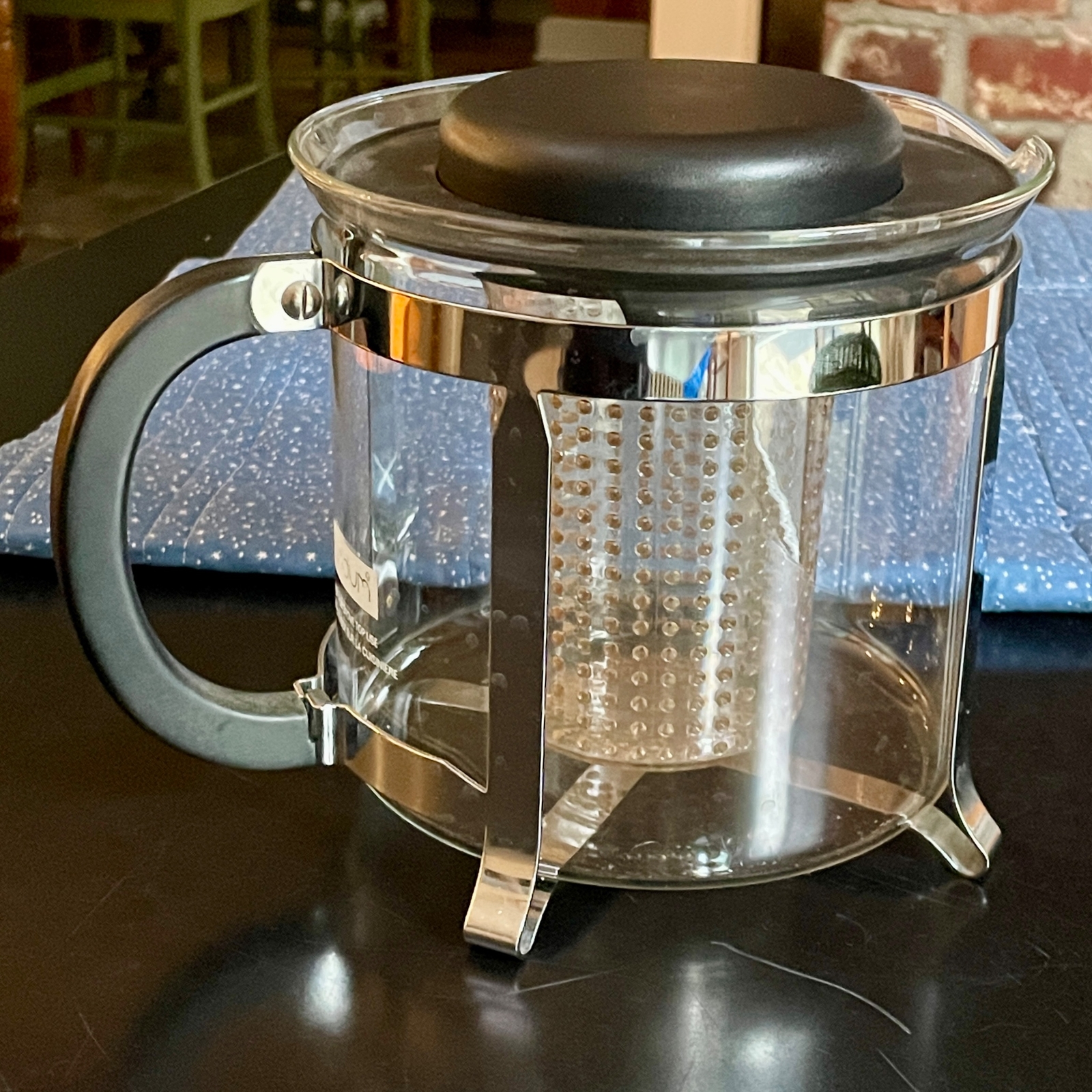 BODUM 8 Cup Glass Tea Pot Diffuser  Black Acrylic Top Handle