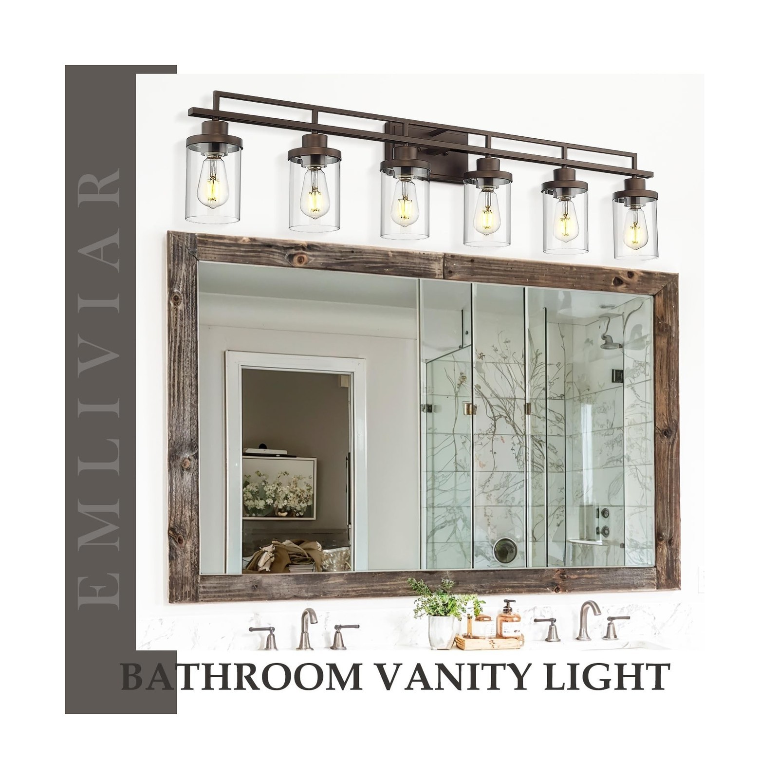 Emliviar 6-Light Bathroom Vanity Light Fixture, 44.3" Farmhouse Wall Lamp for...