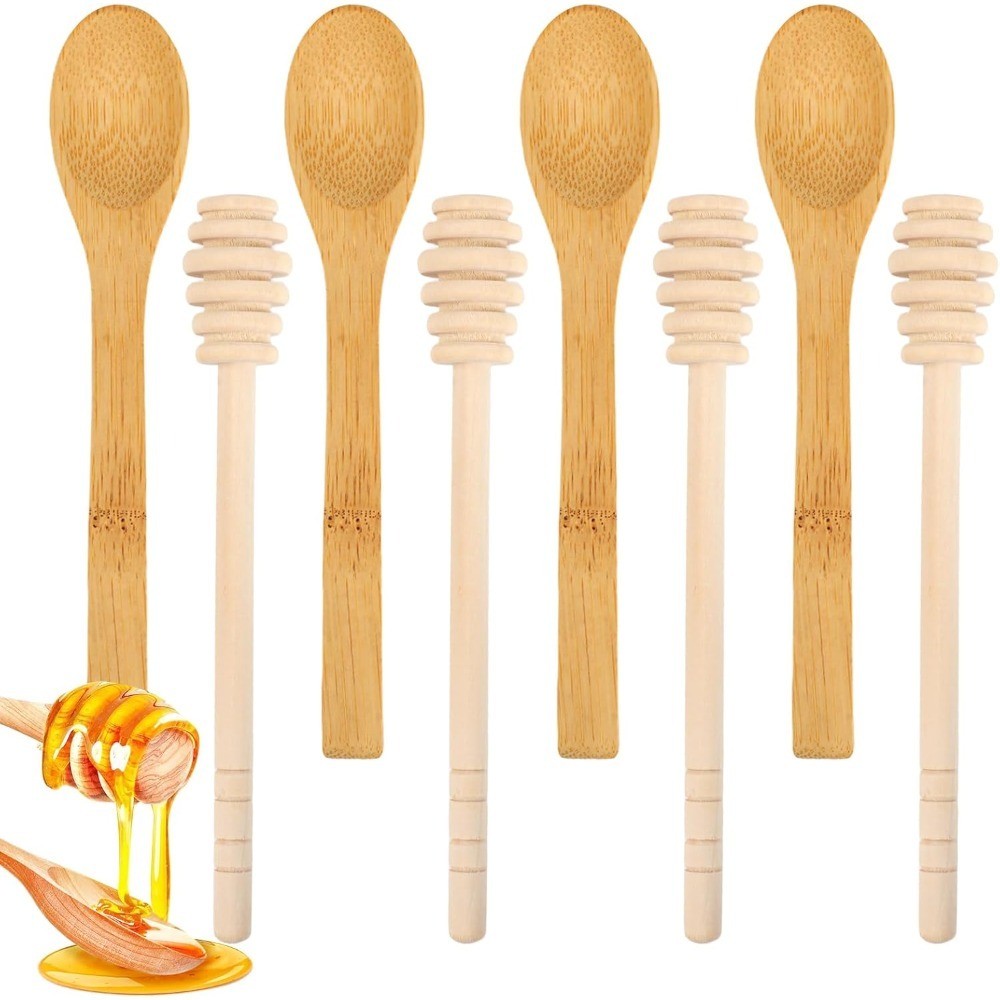 Wooden Honey Dipper Sticks Set of 8 Mini Honeycomb Stirring Spoons for Drizzling