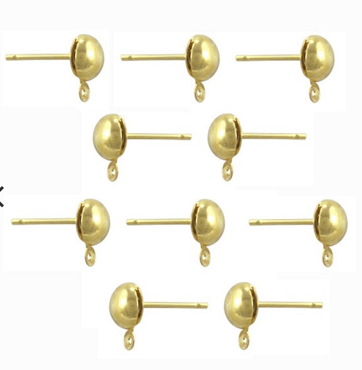 5mm Gold Tone Half Dome Pierced Earring Findings With Backs Qty:30