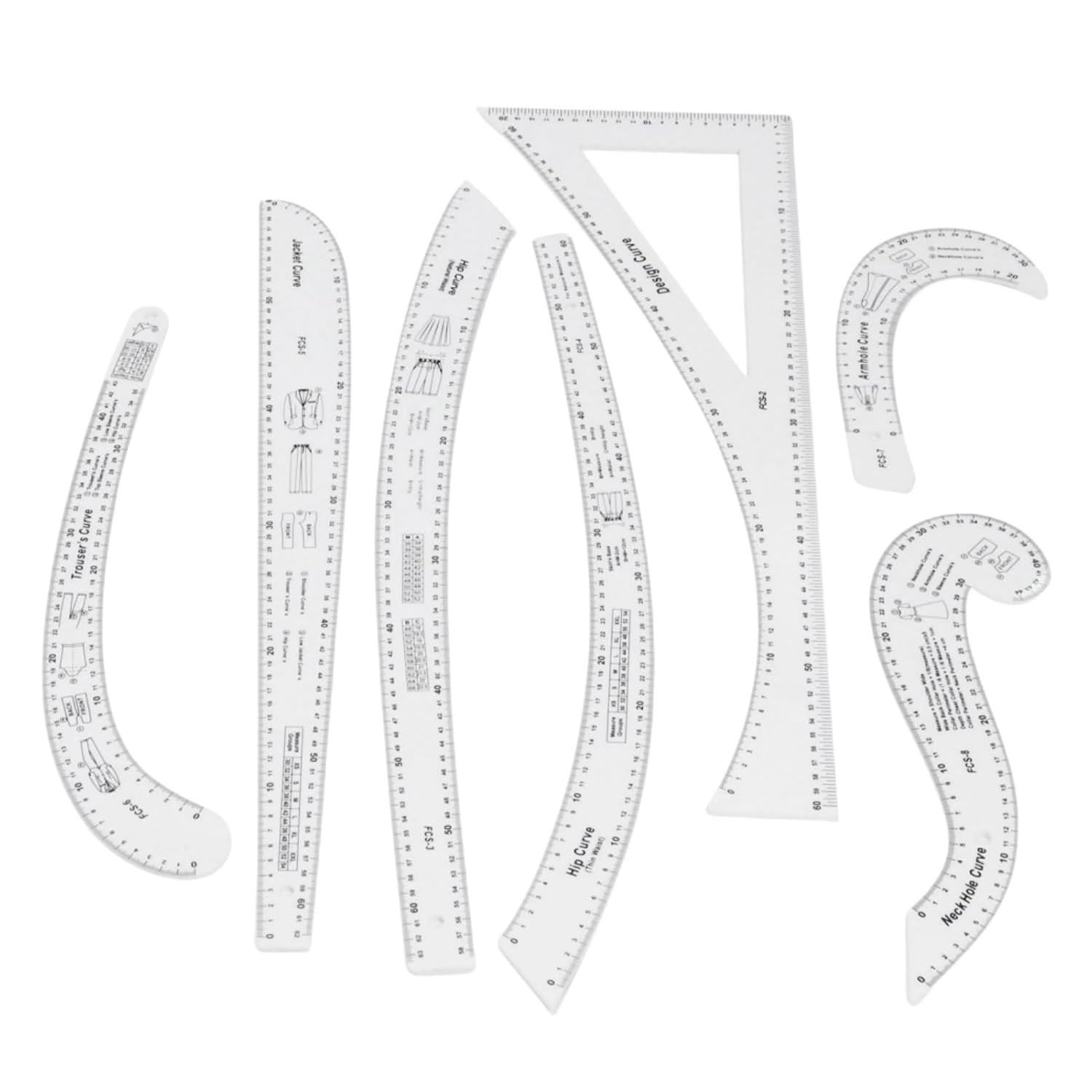 7-Piece Professional Sewing Ruler Set for Pattern Making