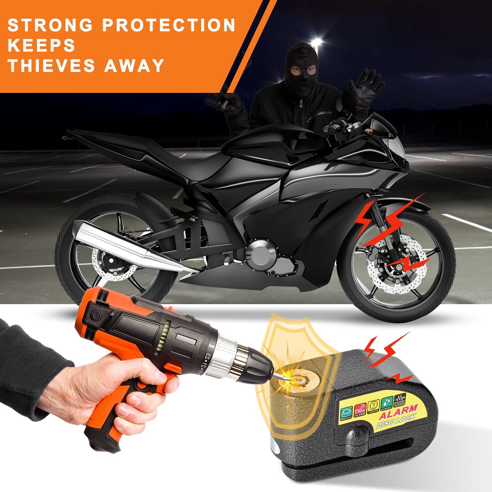 Motorcycle Alarm Disc Brake Lock, Motorcycle Locks Anti-Theft Security Wheel ...