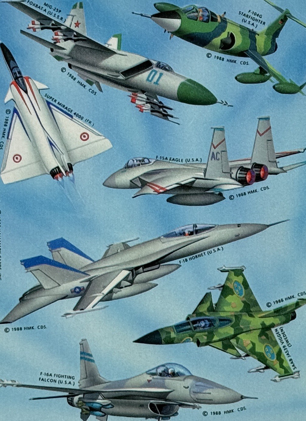 Vintage 1988 Hallmark Fighter Planes Full Sticker Sheet Collectible
