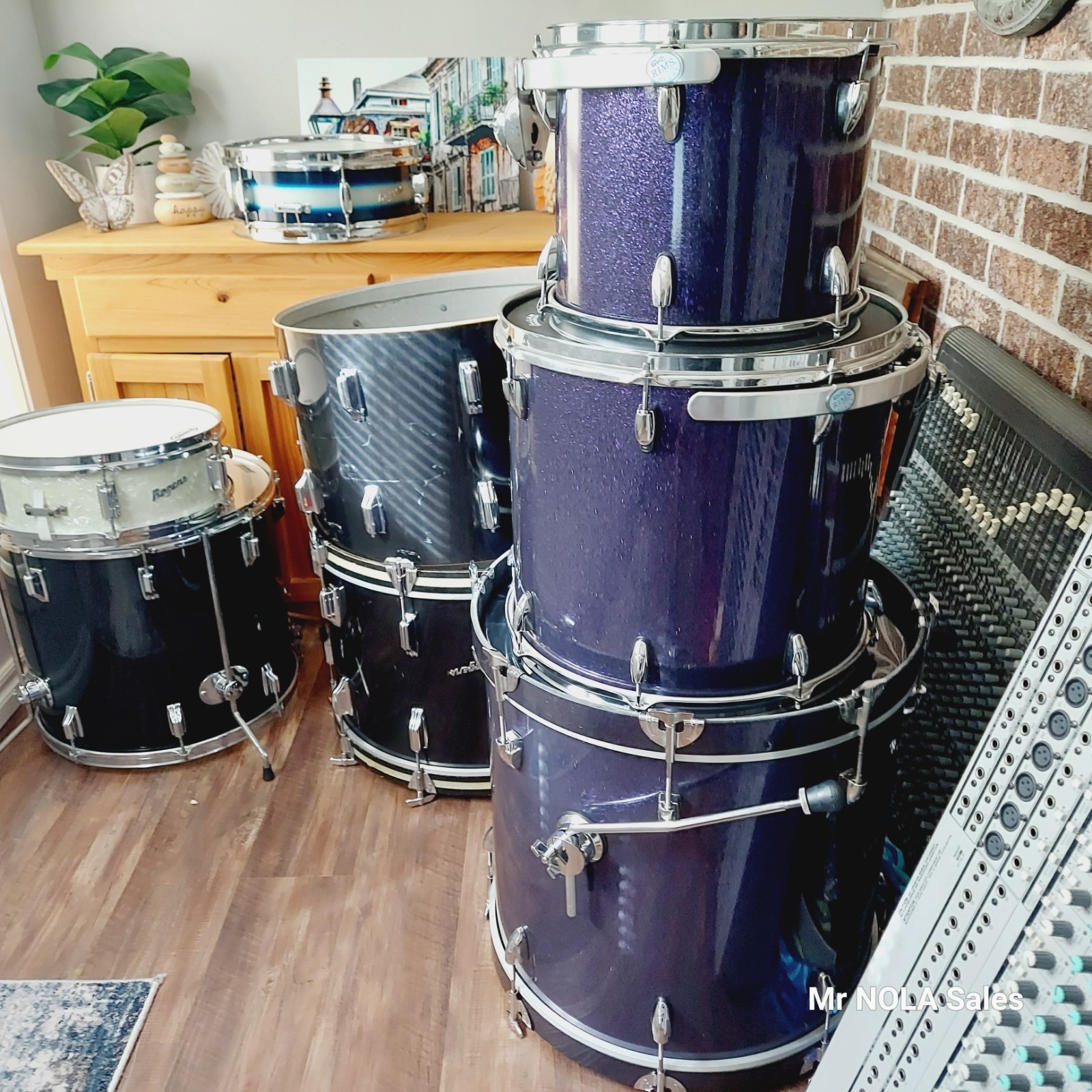 3 pc. Custom Carbon Fiber Purple Sparkle Wrap Drums 10x12 14x16 Tom & 18x20 Bass