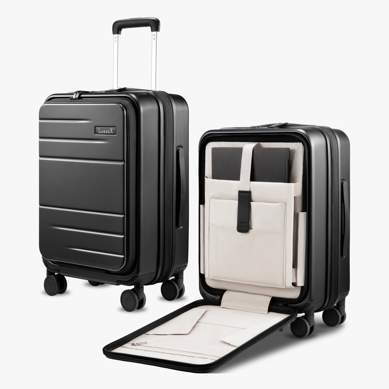 LUGGEX Carry On Luggage Airline Approved, Expandable Charcoal Black