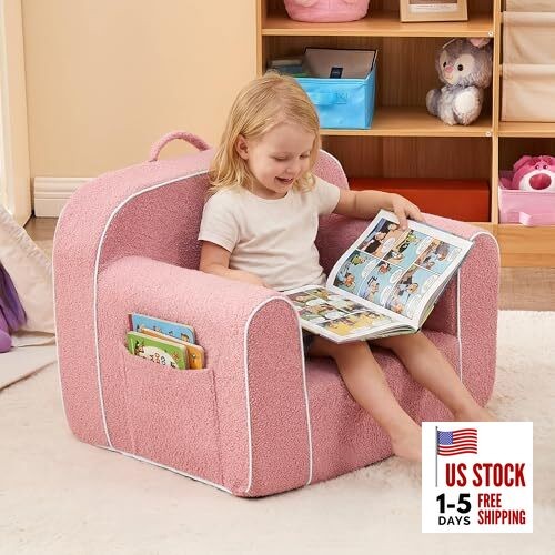 Kids Bean Bag Chair with Armrests for Boys and Girls Comfy Toddler Small Pink