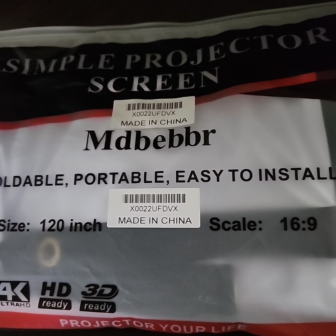 Mdbebbron 120" Simple Projector Screen 16:9 4k HD 3D 1080 White Foldable *READ*