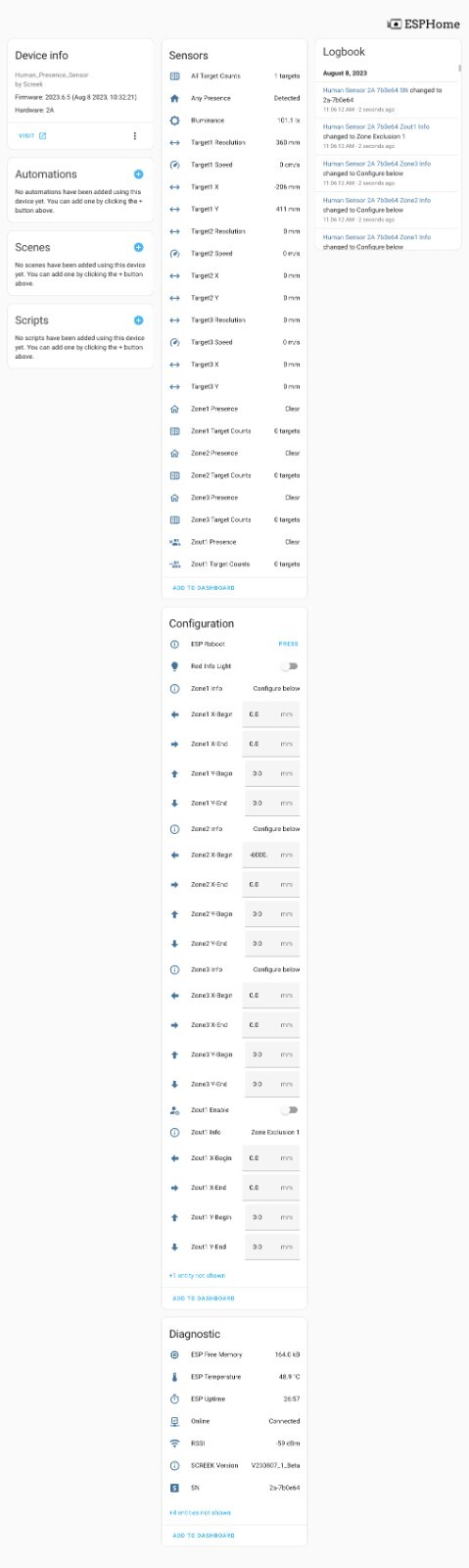 Human Sensor 2A For Home Assistant By SCREEK (HLK-LD2450, ESP32-C3, ESPHome)