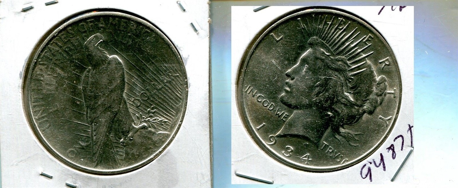 1934 D PEACE SILVER DOLLAR AU 9487T