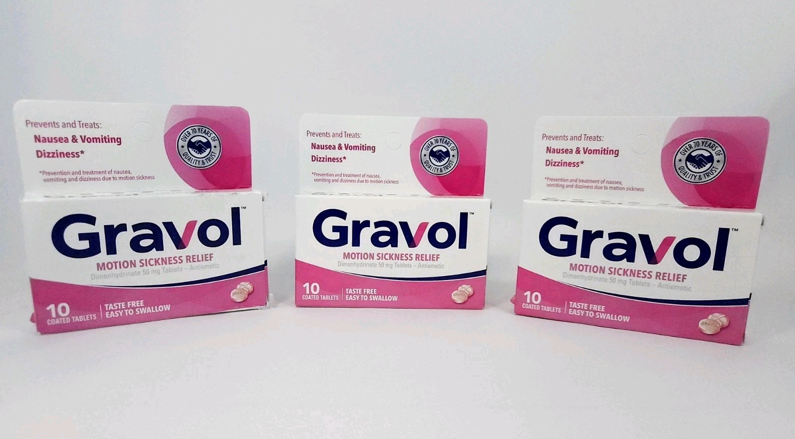 Gravol Motion Sickness Relief 50mg Tablets 10ct Lot of 3 Boxes Nausea Dizziness