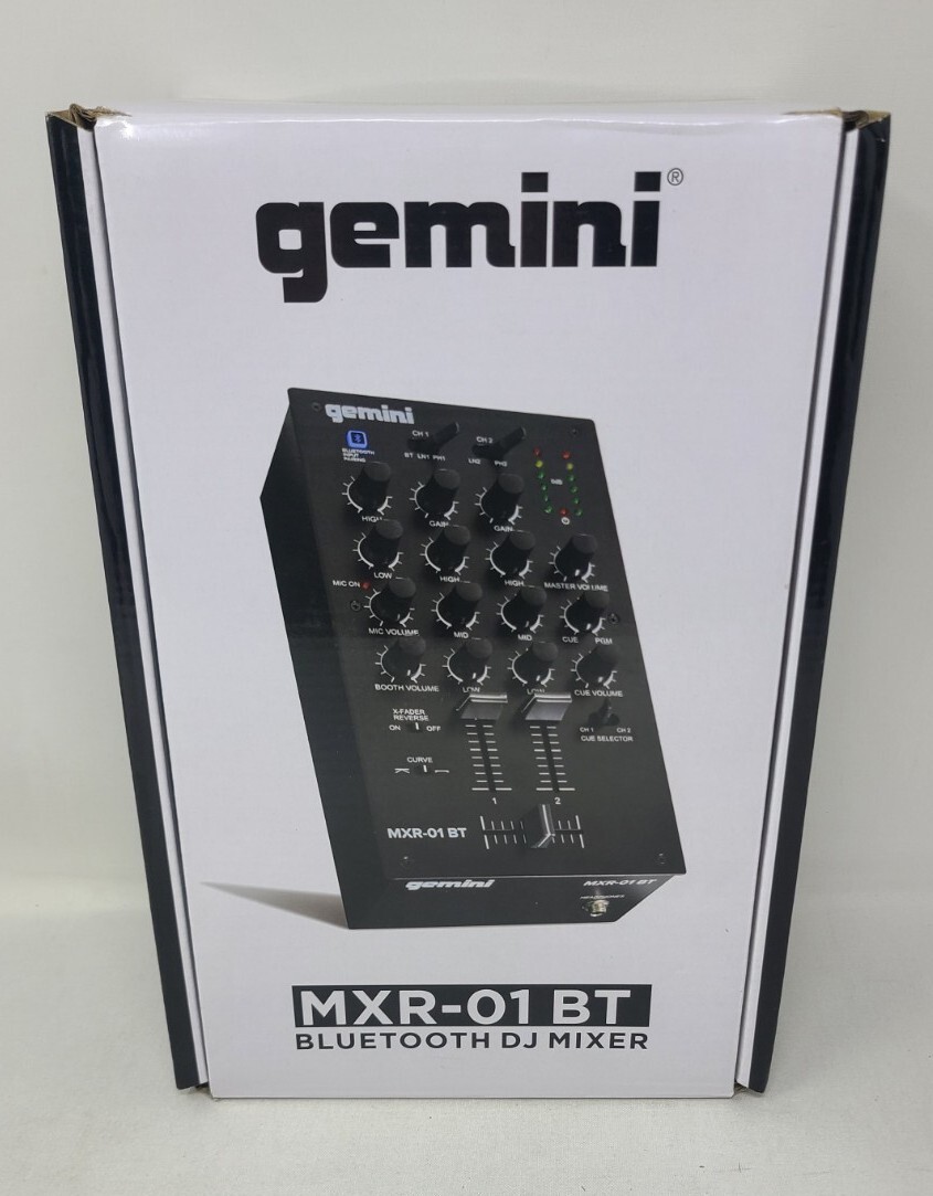 Gemini MXR-01BT 2 Channel Professional DJ Mixer With Bluetooth Input. New