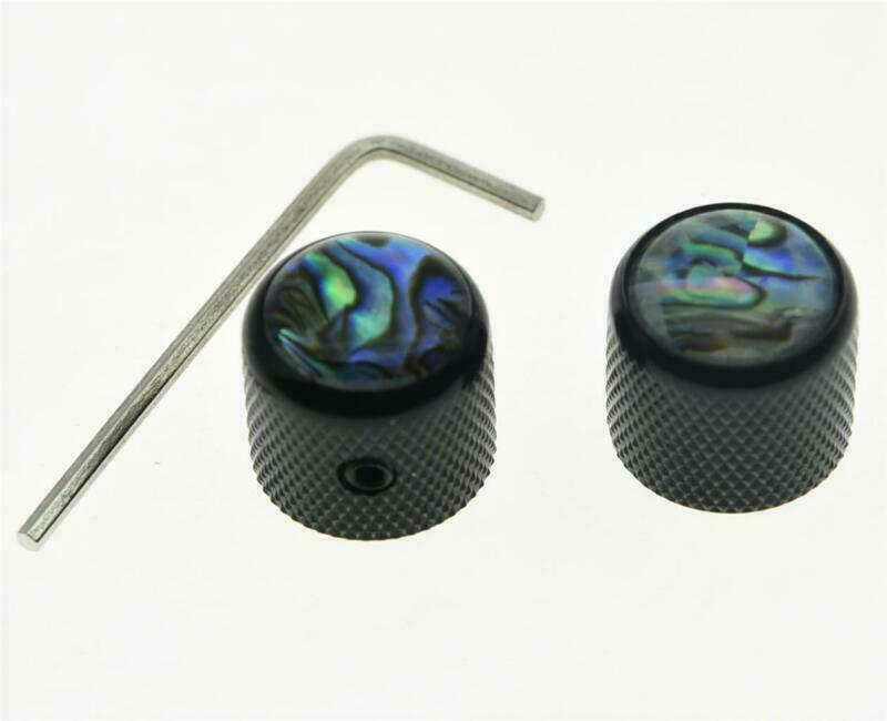 Set of 2 Set Screw Abalone Top Black Guitar Dome Knobs fit Telecaster Bass Knobs