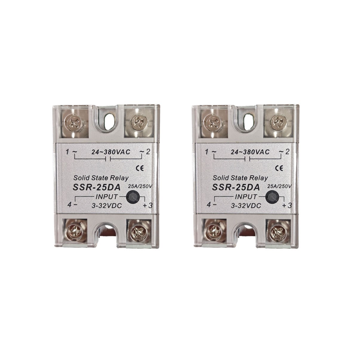 2 pcs SSR-25DA Solid State Relay Single Phase Relay 25A 3-32VDC to 24-380VAC