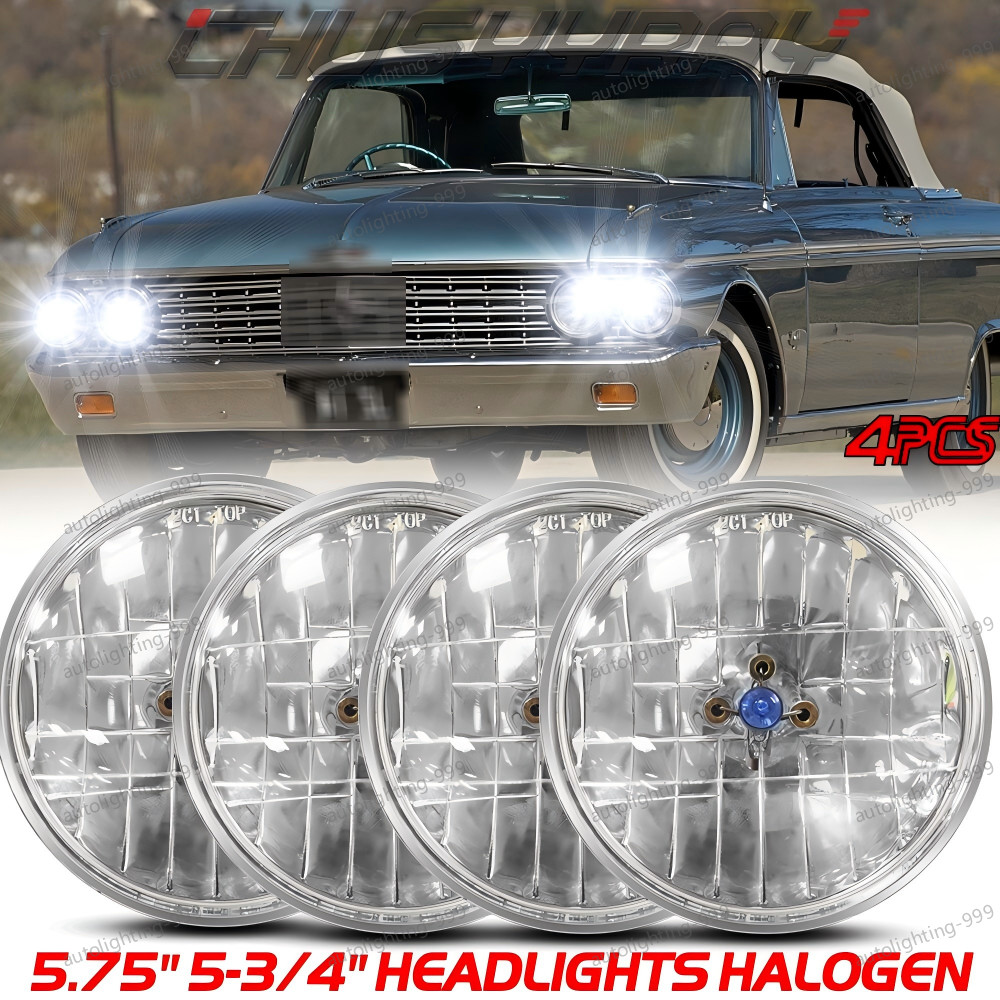 4PC Fits Ford Galaxie 500 1962-1974 DOT 5.75" 5-3/4inch HEADLIGHTS HALOGEN Hi/Lo