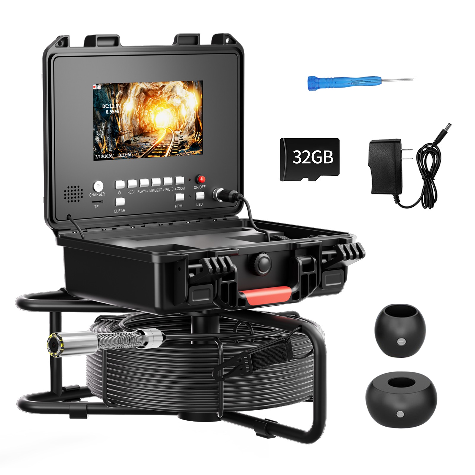 30m Pipe Sewer Inspection Camera w/ Meter Counter Drain Sewer Endoscope 7" DVR