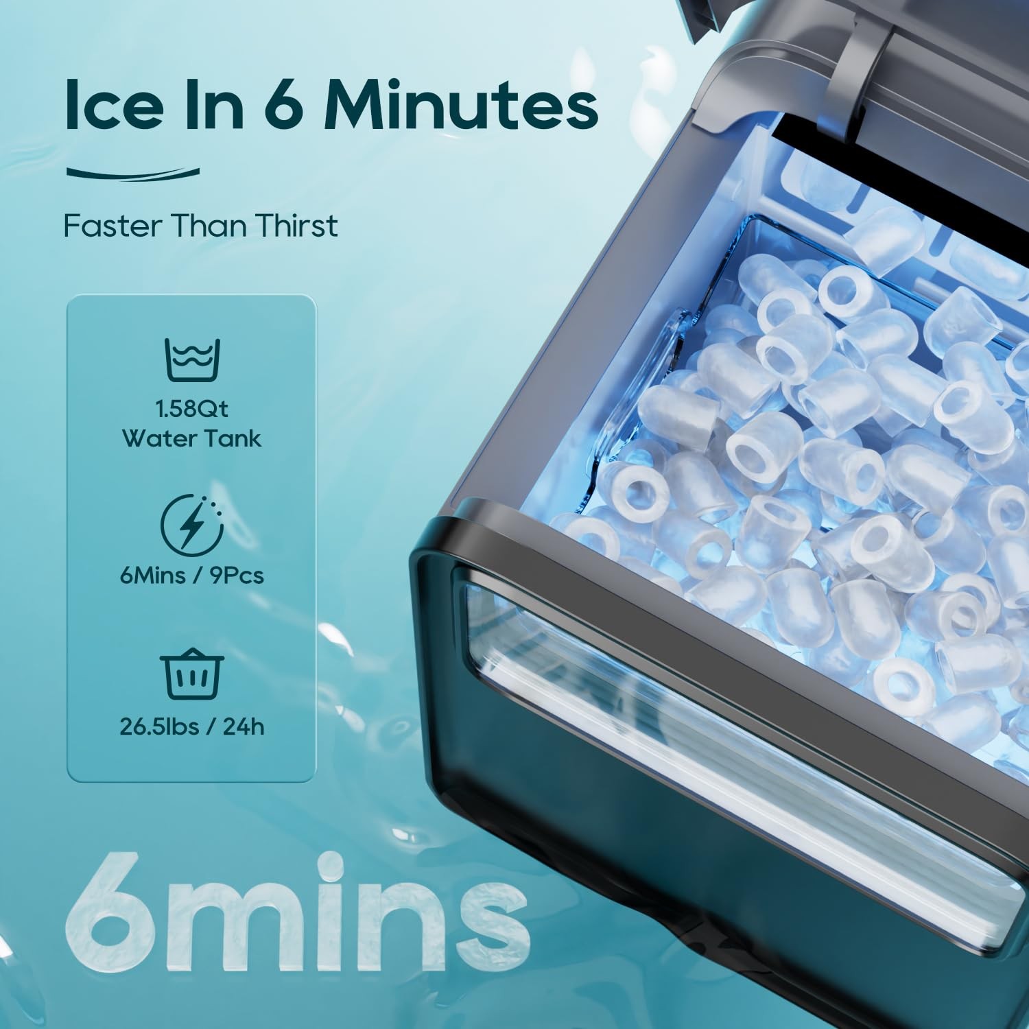 Ice Maker Countertop, 9 Cubes in 6 mins, Self-Cleaning Portable...