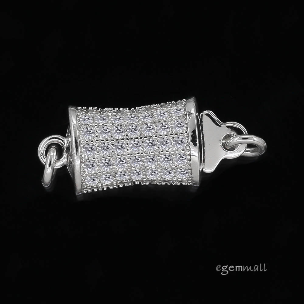 HIGH END! Sterling Silver Pillow 1-Strand CZ Pave Set Pearl Box Clasp #99263