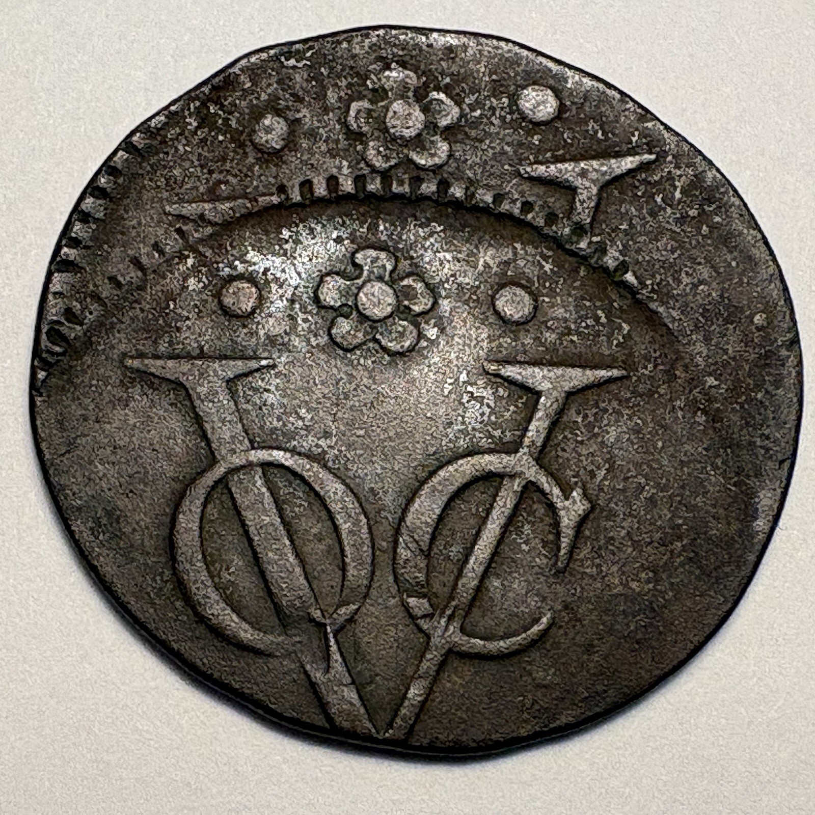 1700s Netherlands VOC Double Struck Duit Copper Coin Error 18th Century