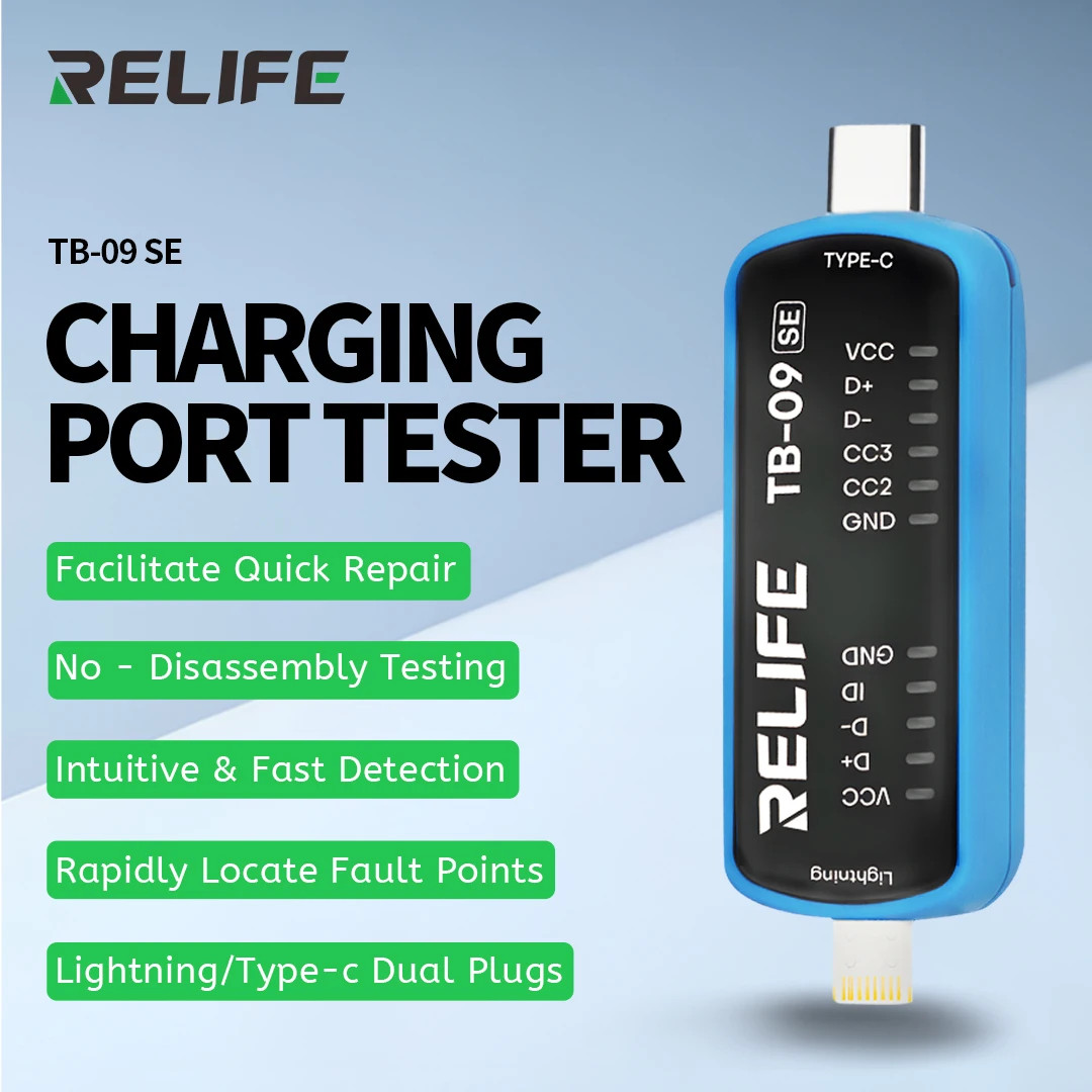 RELIFE TB-09 SE Charging Port Tester for iPhone Android  Lightning/Type-c Dual P