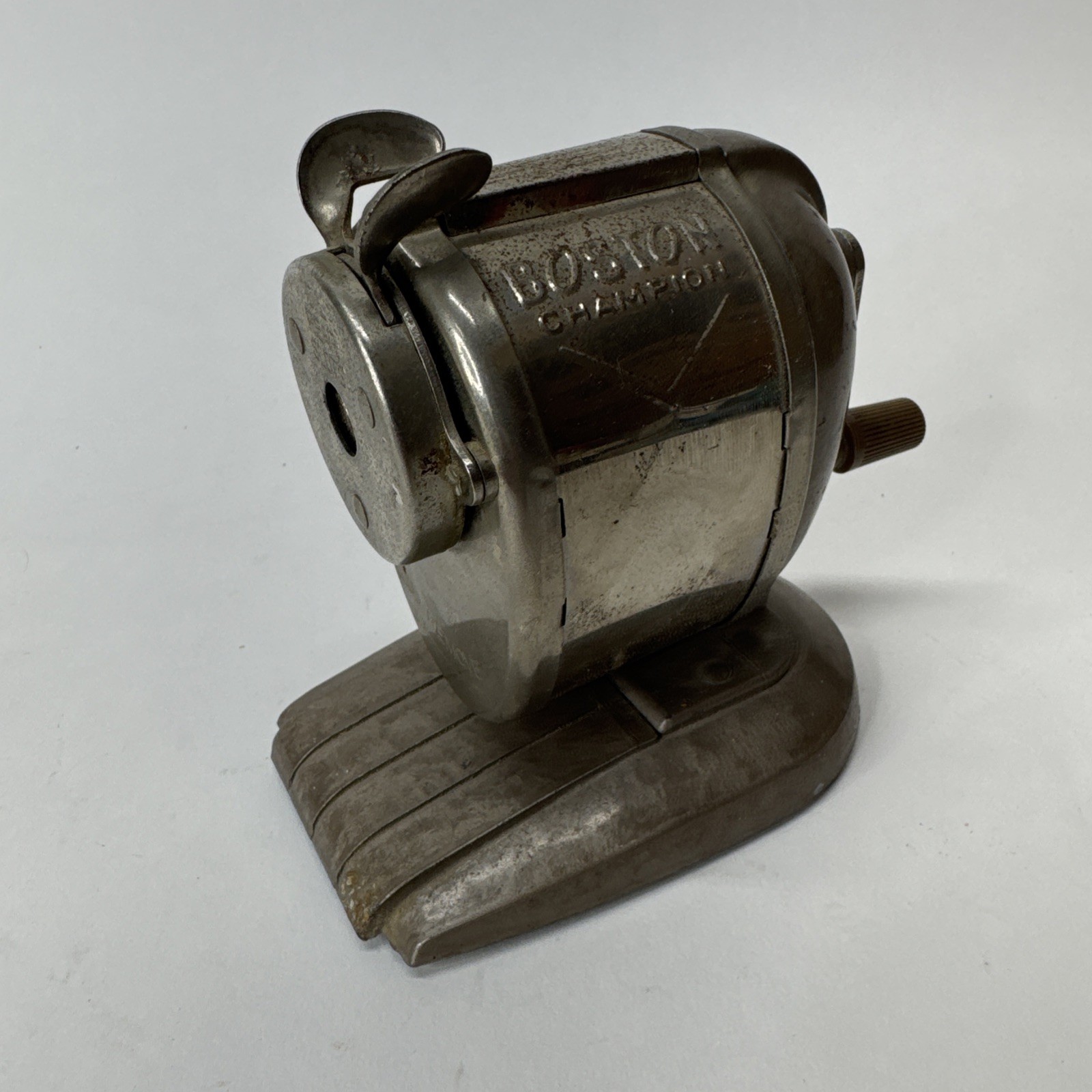 Boston Champion Pencil Sharpener Vintage MCM 1960 Desktop Pinch Feed Hand Crank