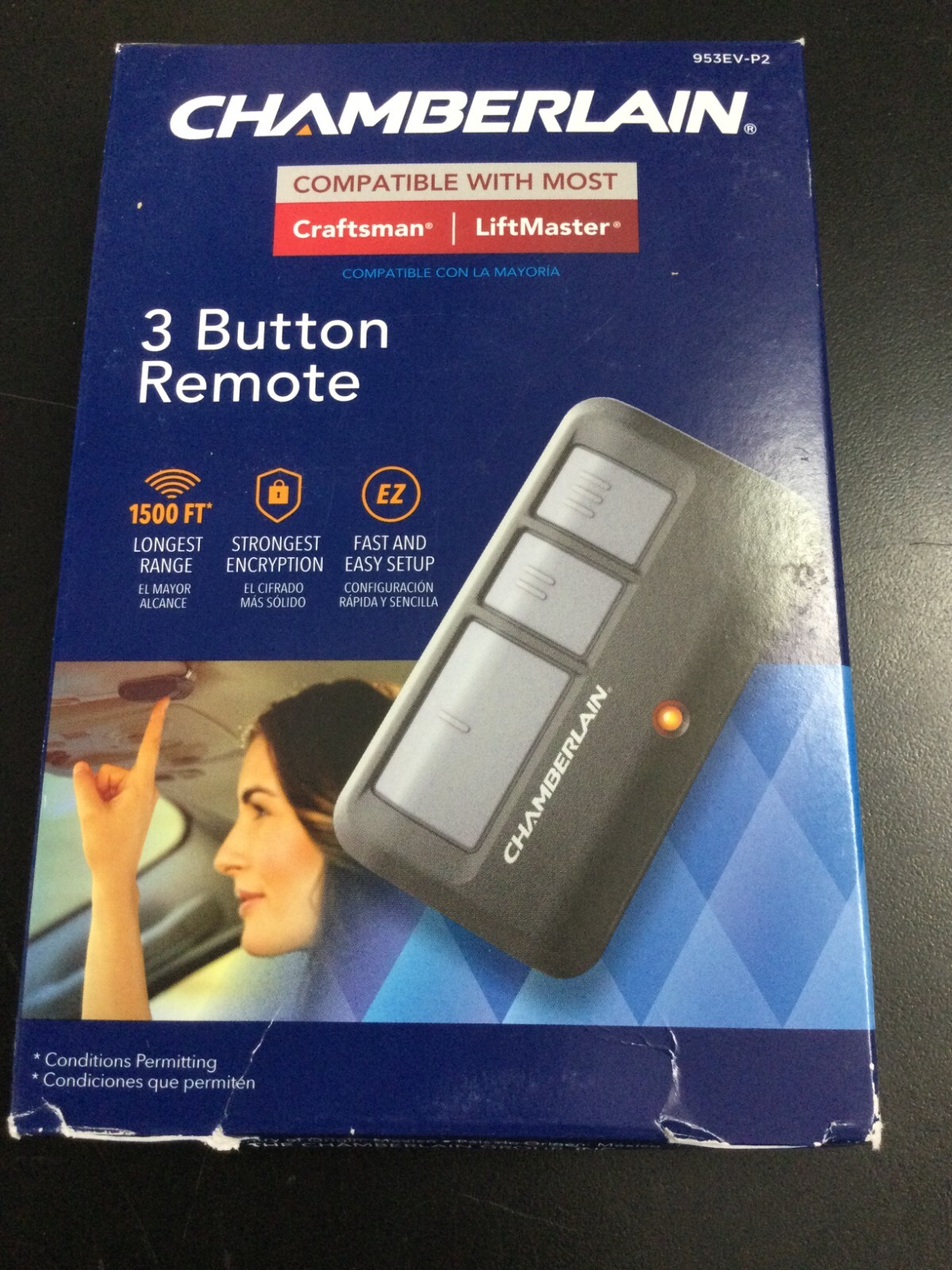Chamberlain 953EV-P2 3 Button Garage Door Remote  Black 3433/OB