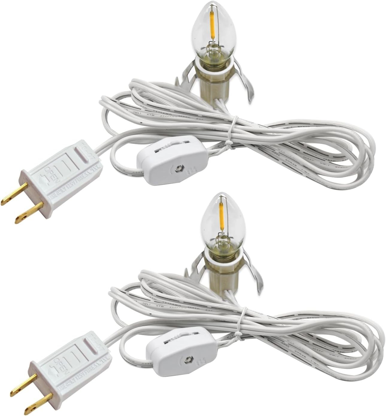 Set of 2 Accessory Cord with 2 Led Light Bulb 6 Ft White Cord with On/Off Switch