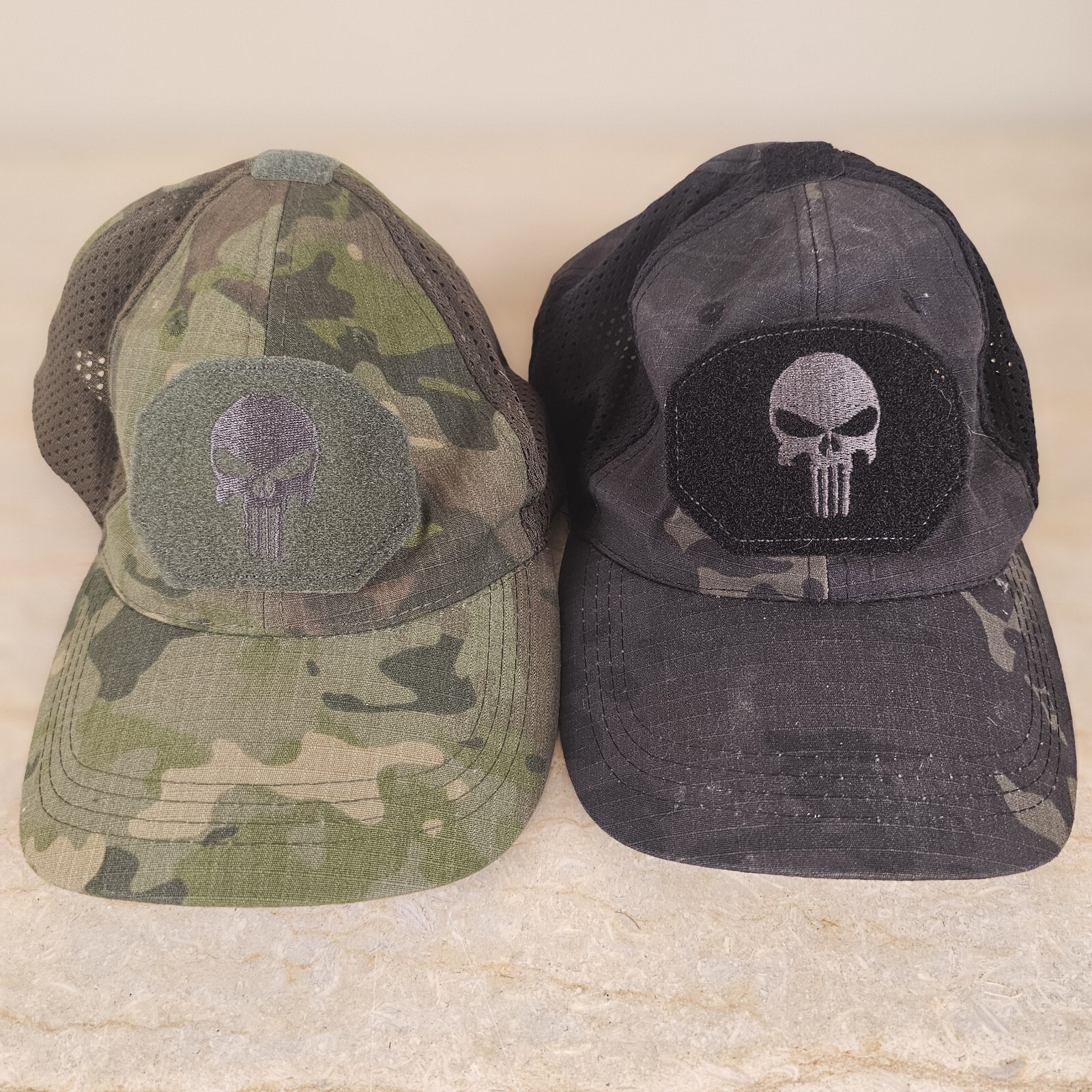 Camo Punisher Caps, Black And Green Camo Hats Strapback