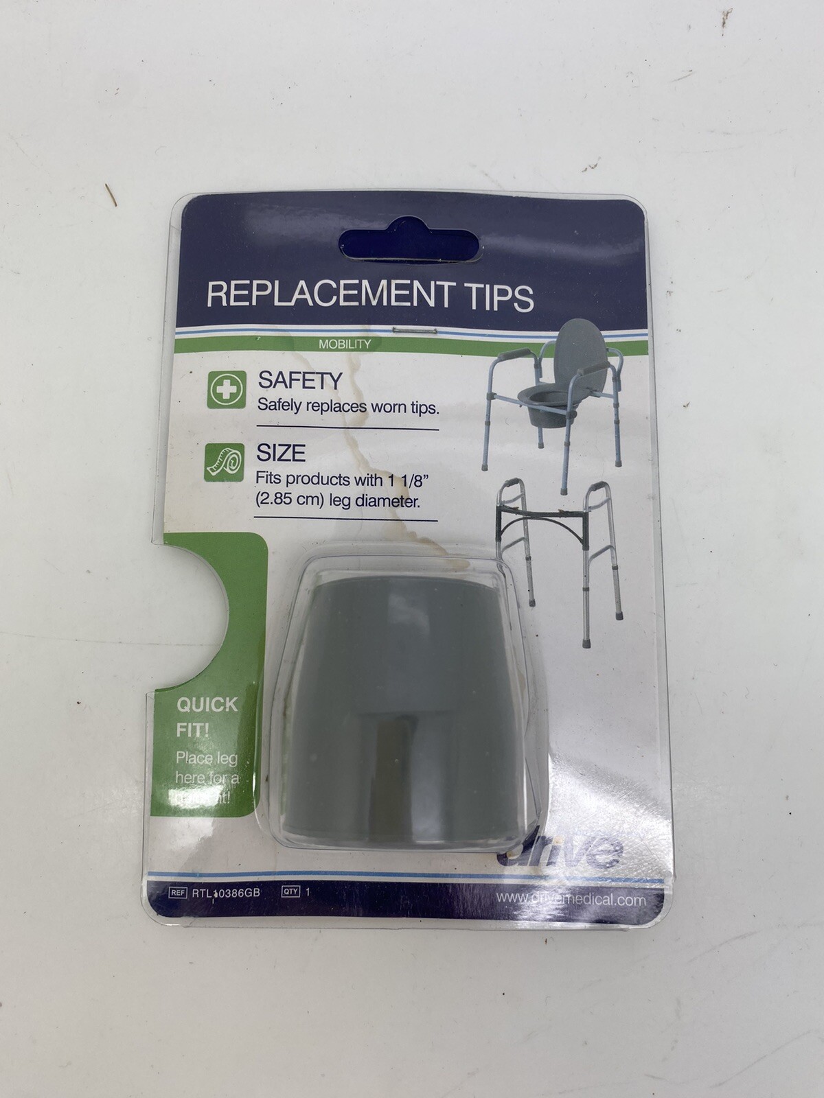 Replacement Tip 1-1/8" Leg Diameter Gray Walker/Commode/Utility, Drive Brand New