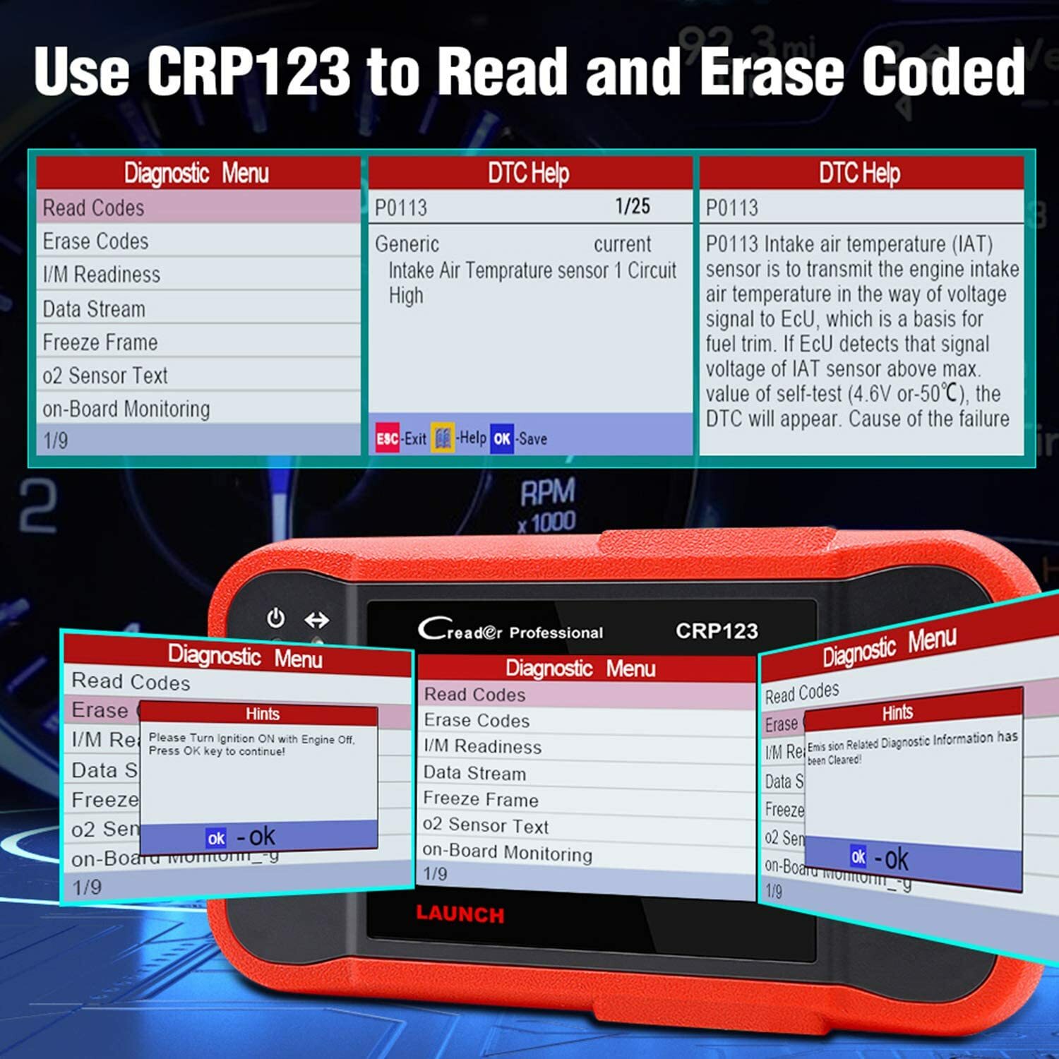 Check Engine OBD2 Scanner Transmission ABS SRS Code Reader Car Diagnostic Tool