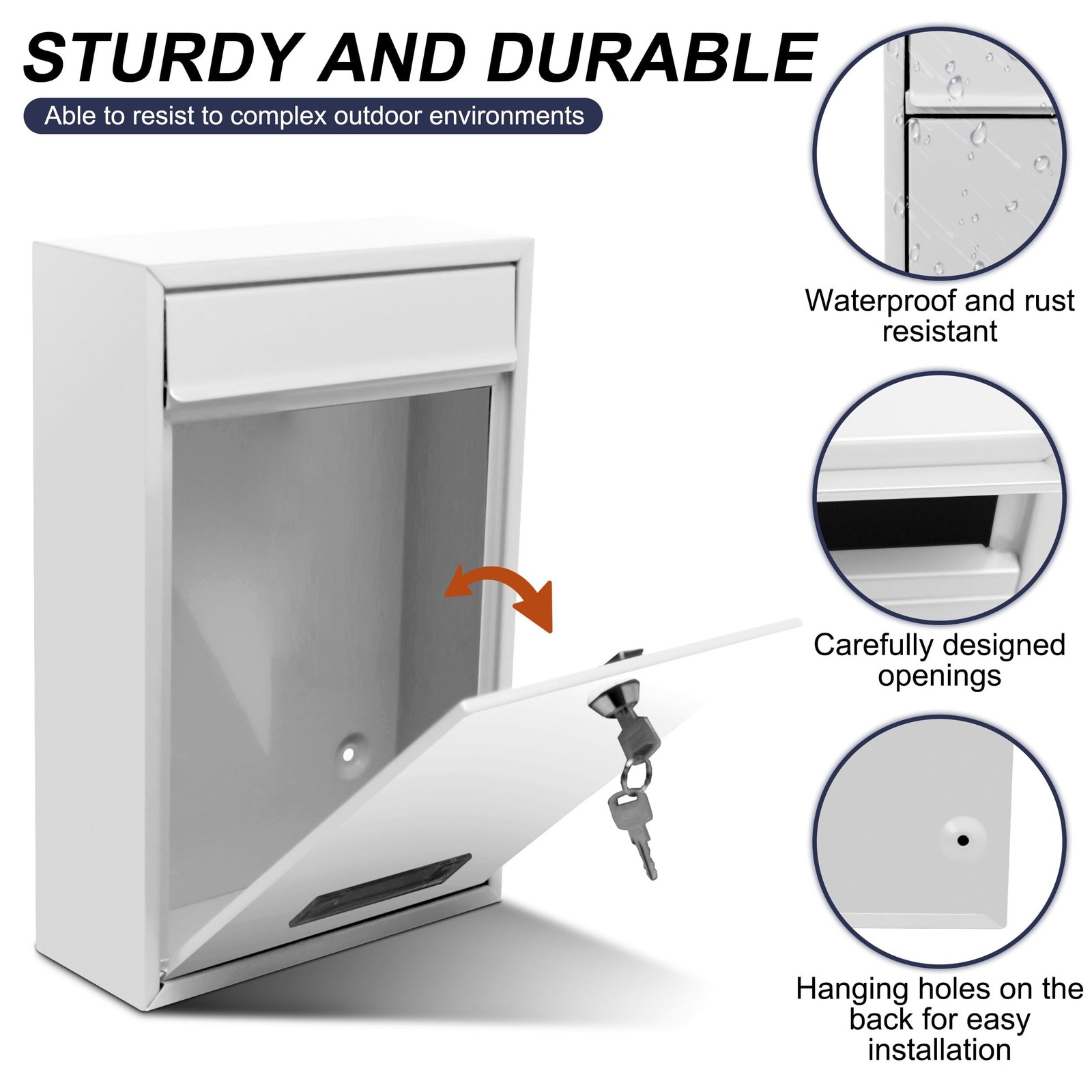 Wall Mount Mailbox, Mail Box with Key Lock, Dropbox with Slot for Envelope, O...