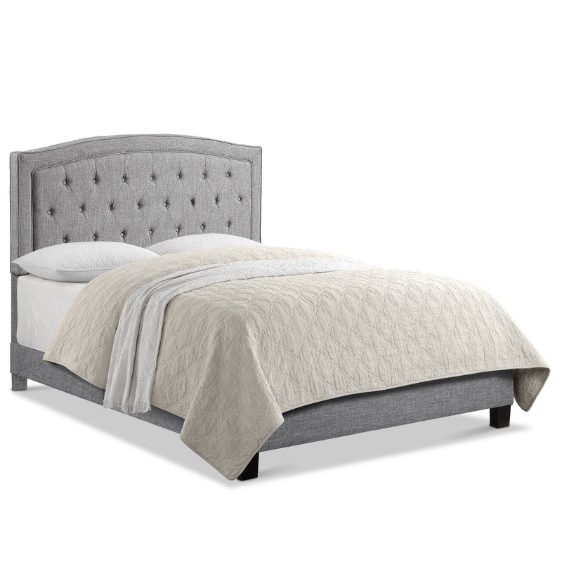 Linen Upholstered Platform Bed Frame W/ Padded Headboard Solid Wood Support New