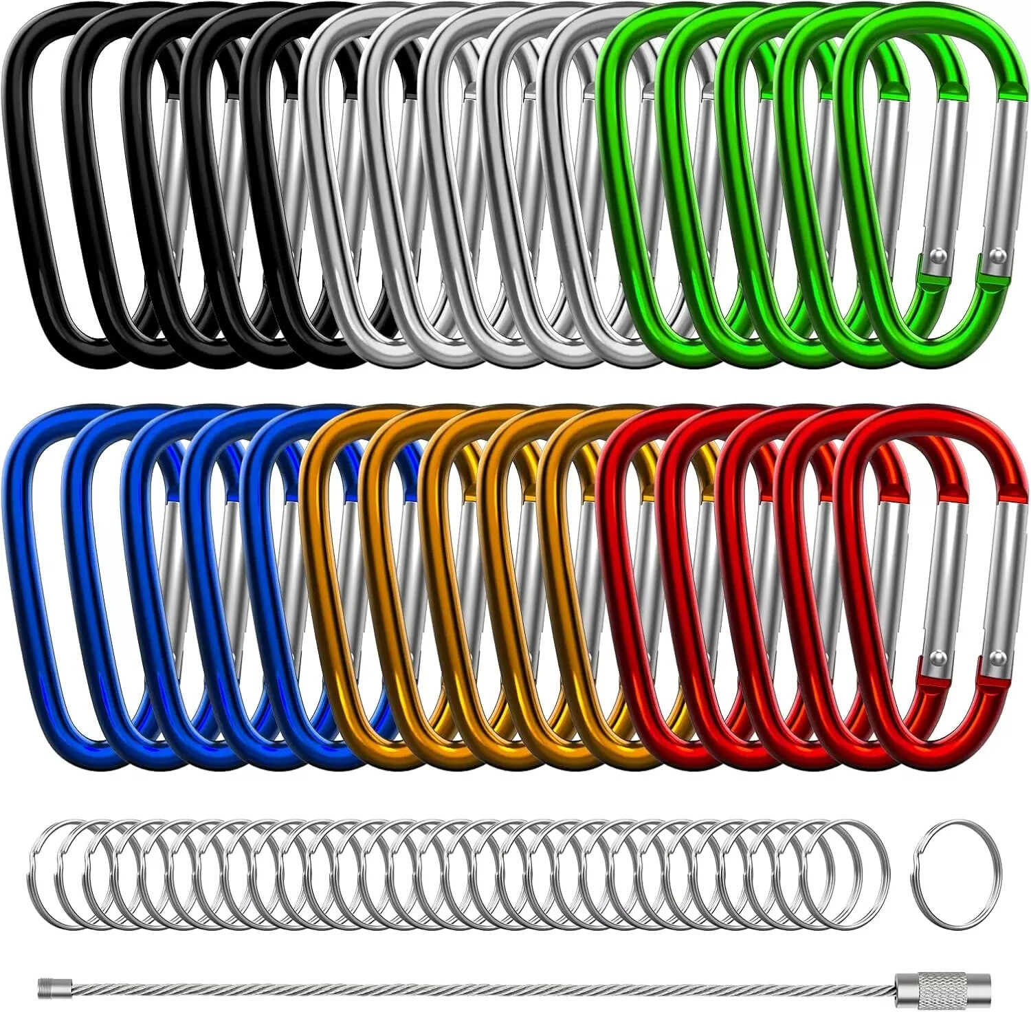 30PCS Aluminum Carabiner Clips, 2" D Shape Spring Snap Hooks Carabiner with 30PC