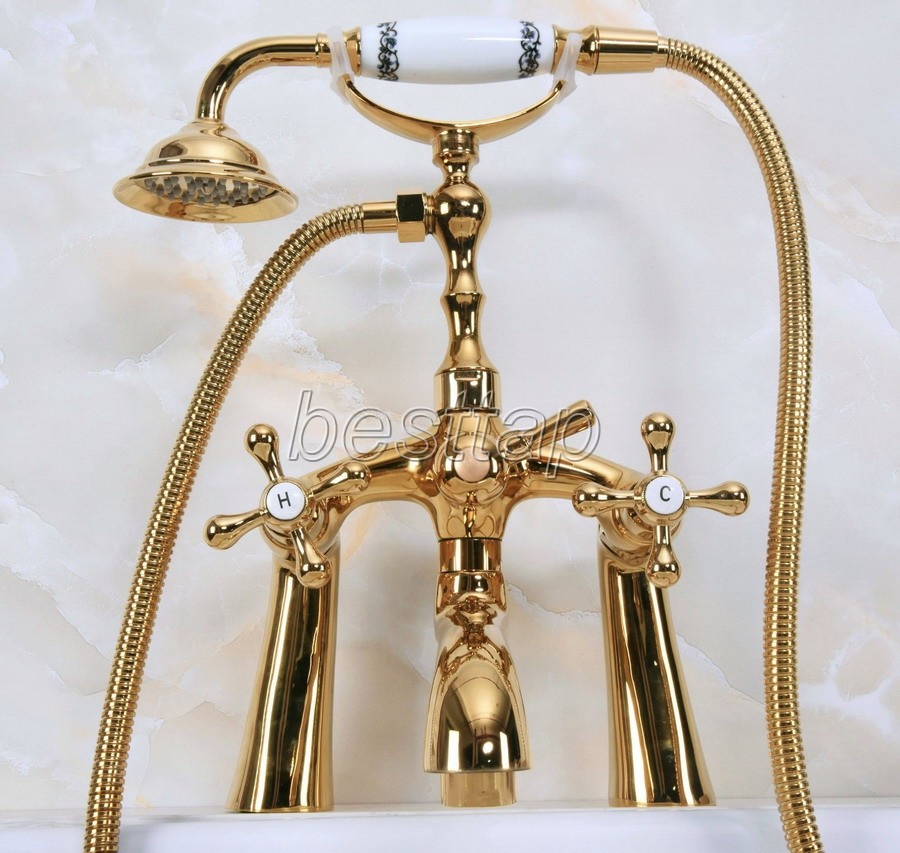 Gold Color Brass Bathtub Faucet Clawfoot Bath Tub Filler Shower Mixer Tap sna144