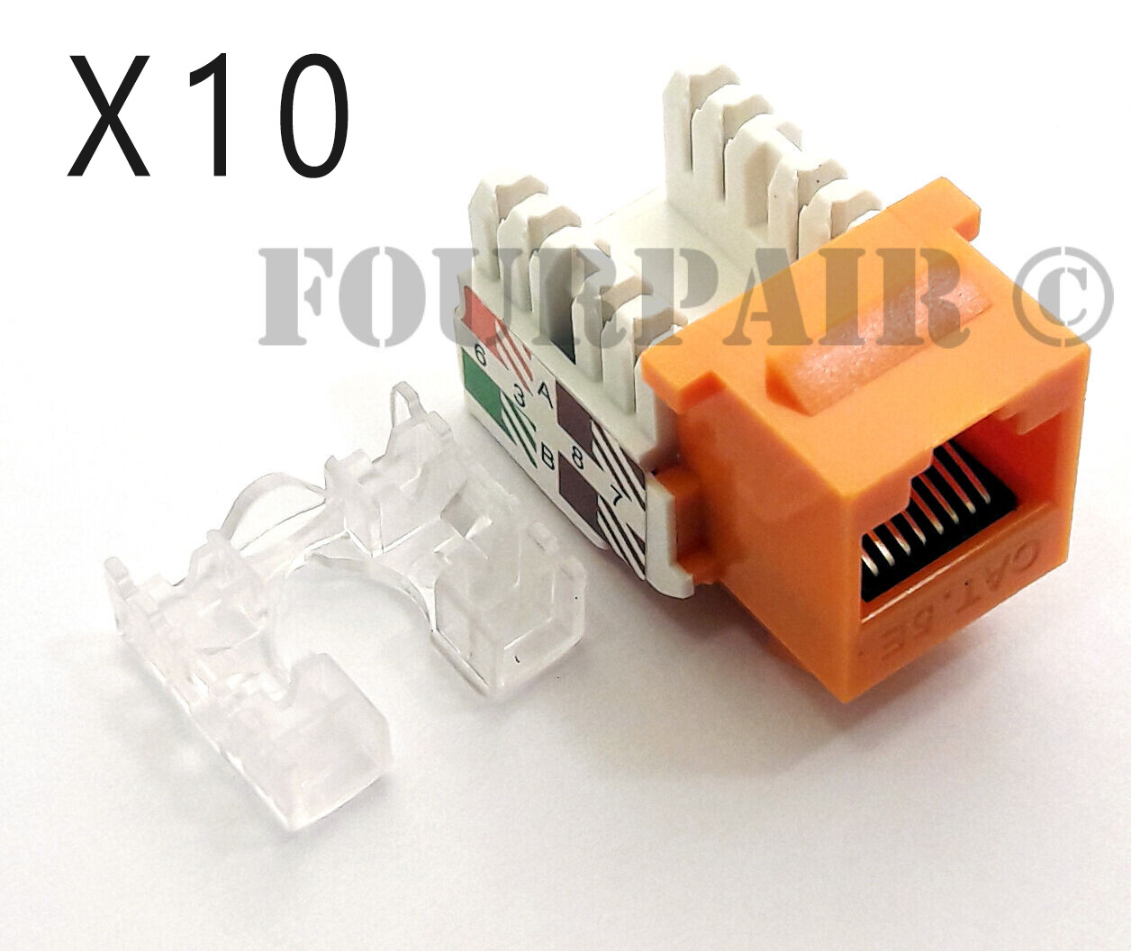 10 Pack Lot - CAT5e RJ45 110 Punch Down Keystone Modular Snap-In Jacks - Orange