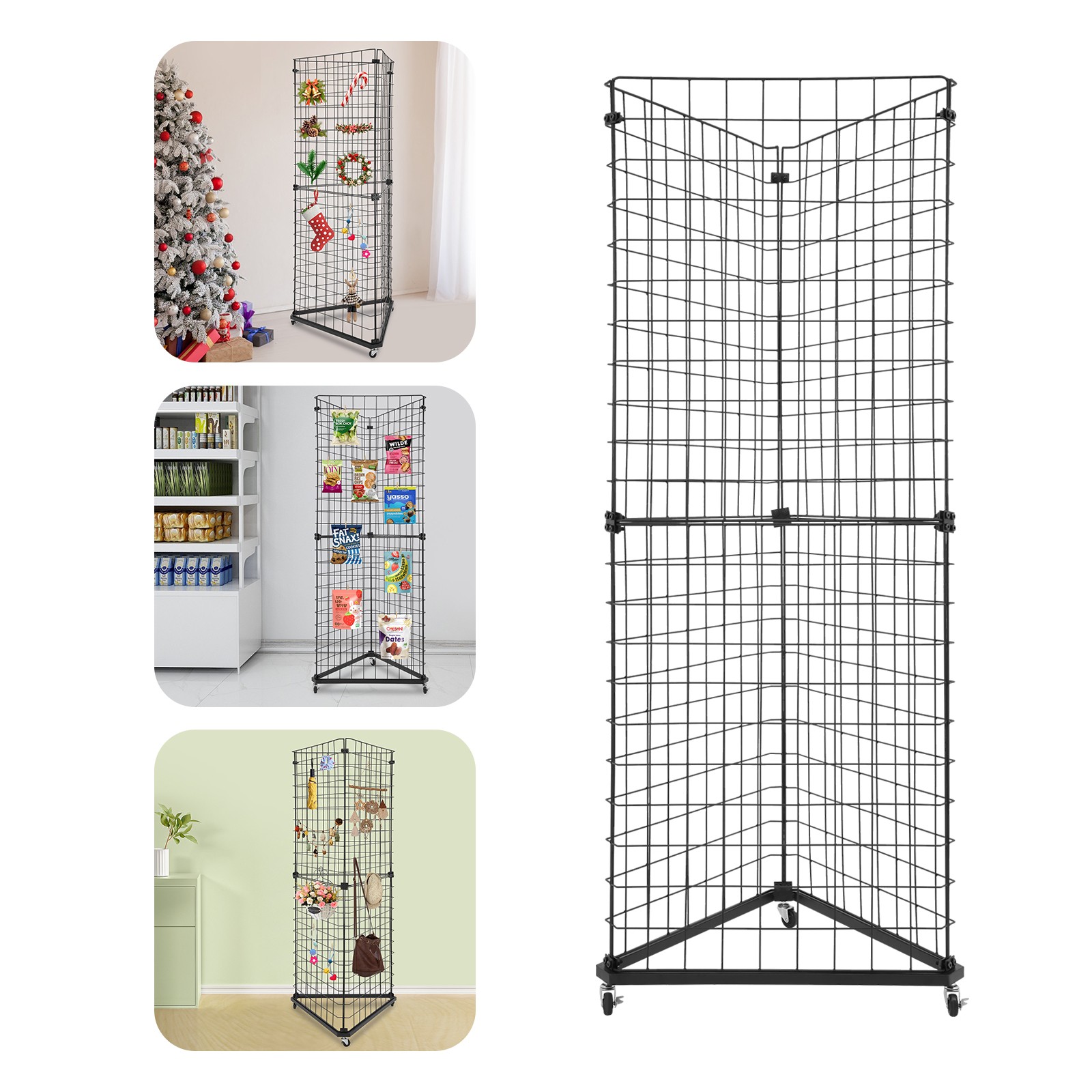 6' x 2' Triangle Display Stand Wire Grid Panel Tower Wire Grid Display Rack w/