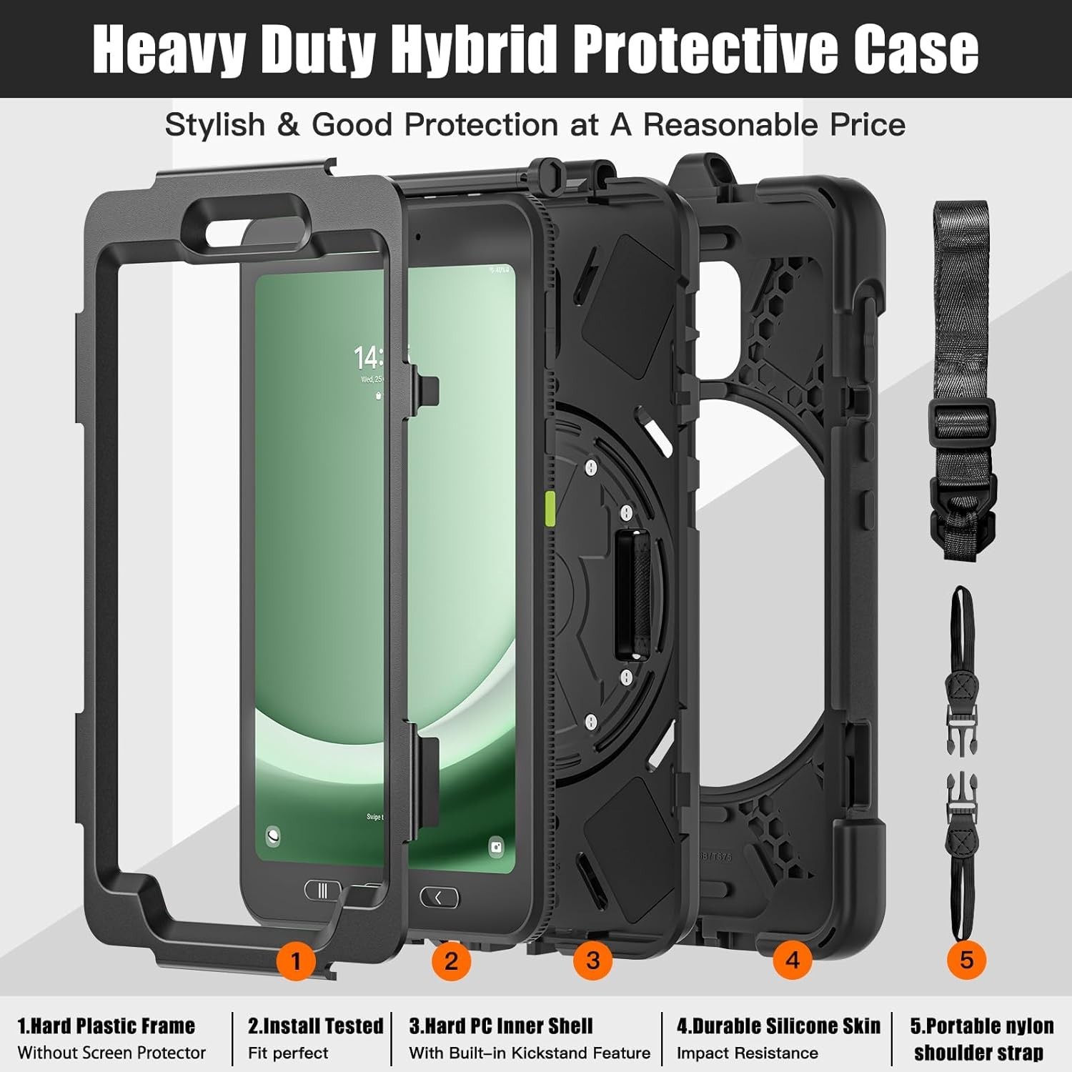 Samsung Galaxy Tab Active5/Active 3 8.0 Case, with 360 Stand, Handle Hand Strap