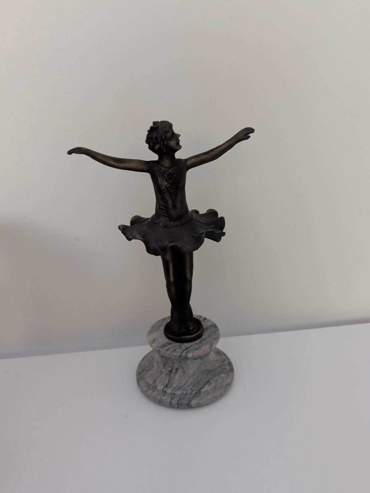 Bronze Ballerina Statue On Marble Base 10.5" Vintage Home Decor Dancer