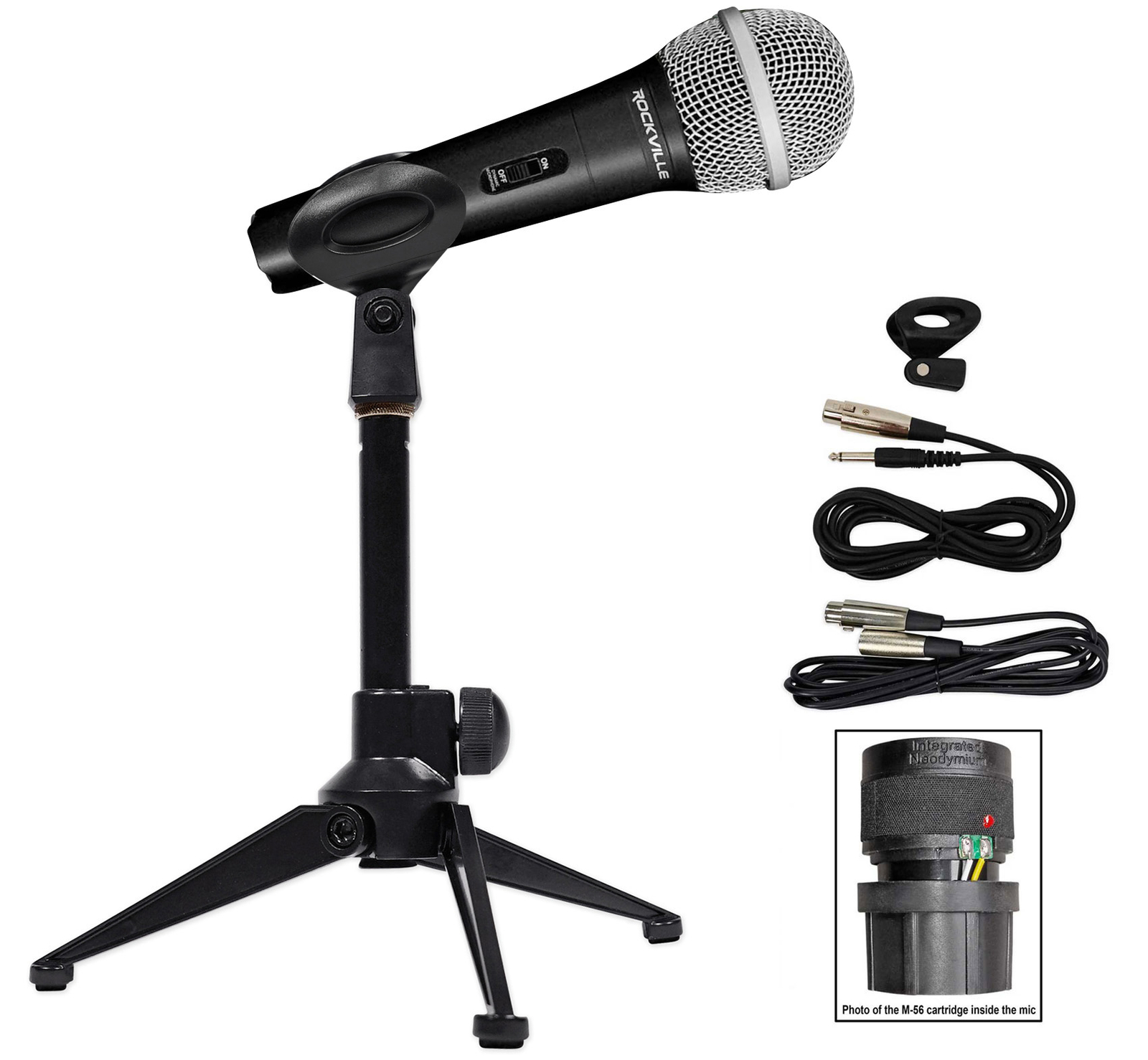 Rockville RMC-XLR Metal DJ Handheld Wired Microphone+Mic Stand w (2) Cables