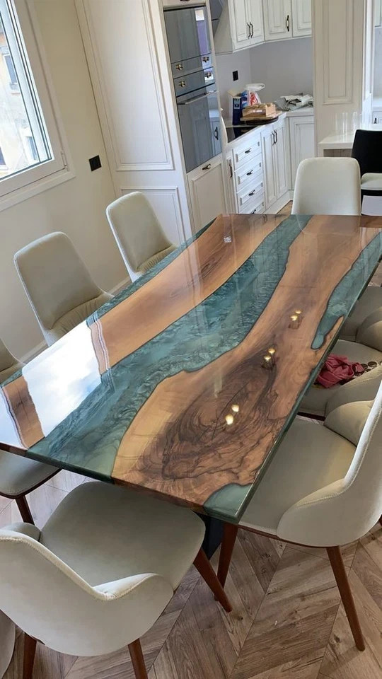 60x30 Ocean Resin Epoxy River Table Top | Rectangle Dining Custom