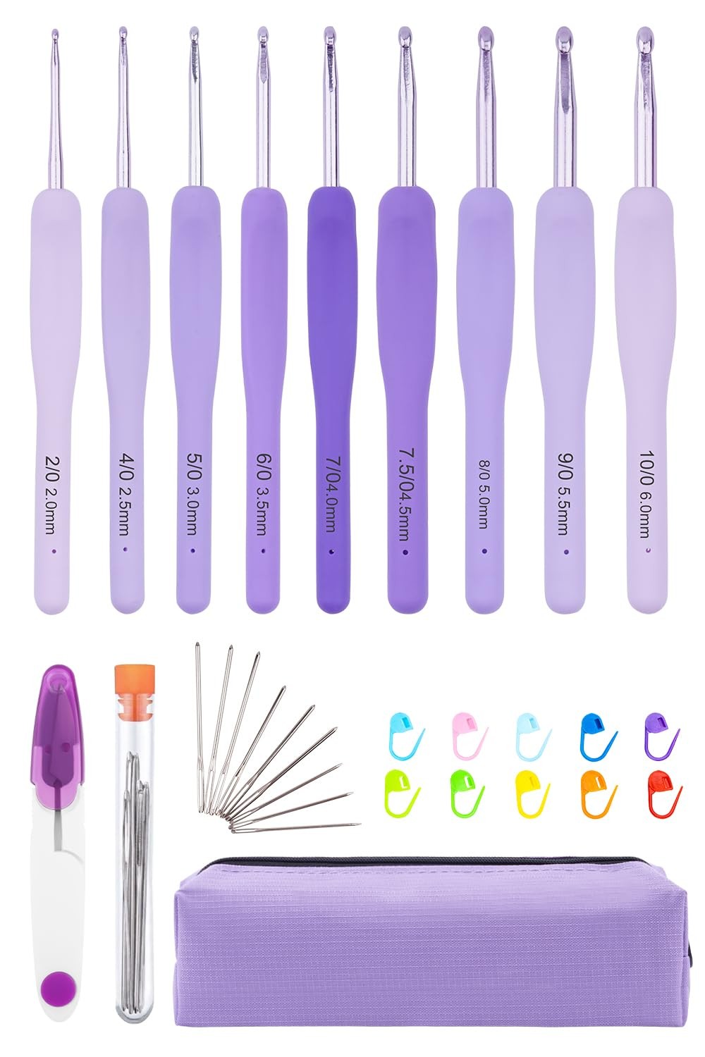 Mdoker 30pcs Crochet Hook Set Purple Gradient Crochet Hooks Ergonomic Grip