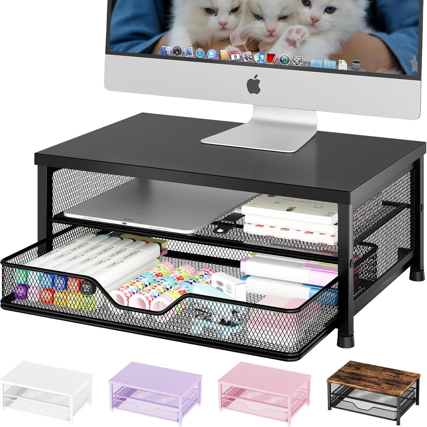 OPNICE Monitor Stand Riser w/ Drawer Black