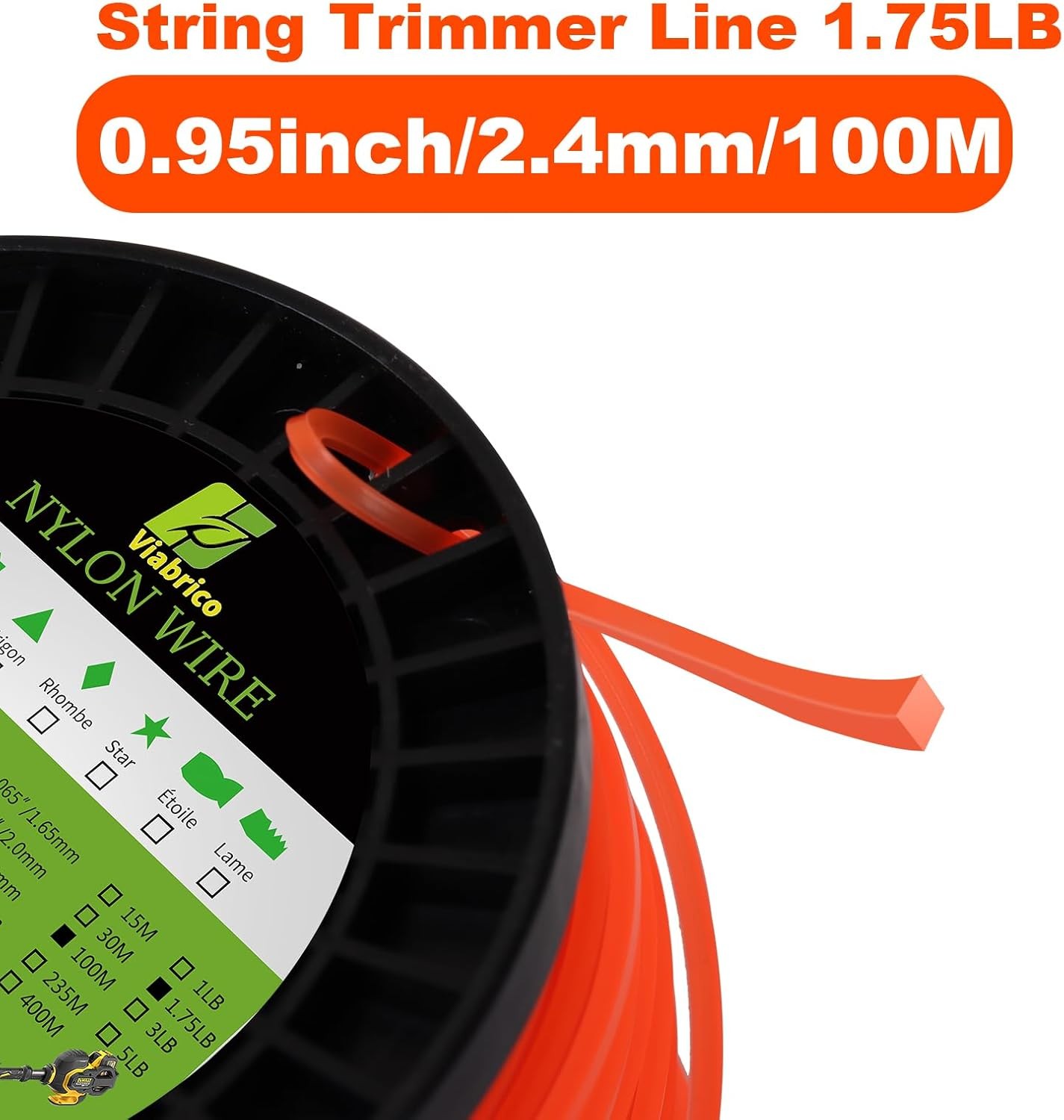 String Trimmer Line, Square Orange Heavy Duty Weed Eater String, Premium Nylon U