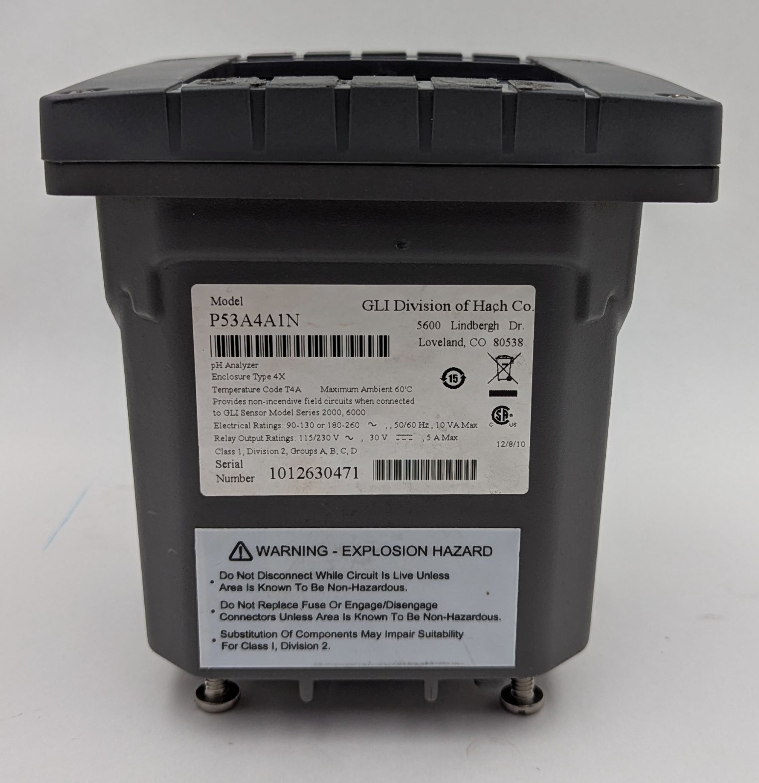 HACH GLI Model 53 P53A4A1N pH/ORP Process Analyzer/Controller 4-20mA 100-240VAC