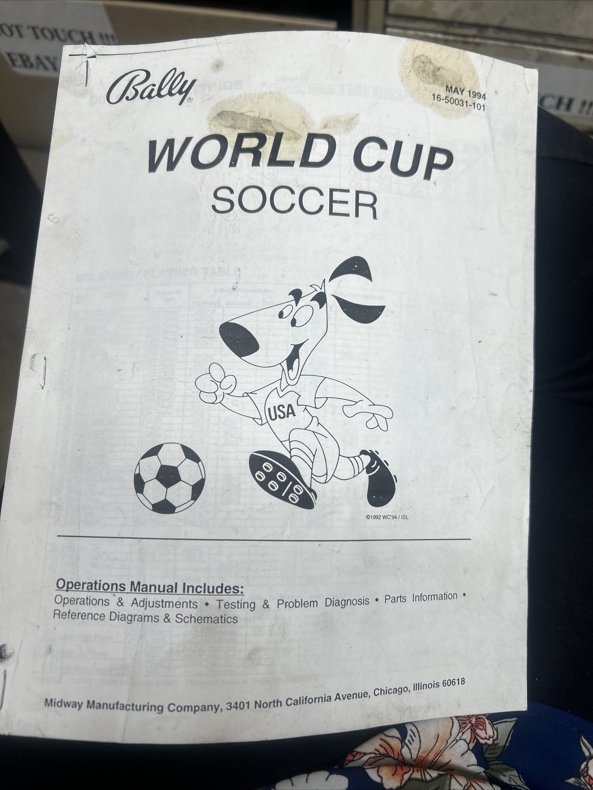 Bally WORLD CUP SOCCER Pinball Machine Manual - good used Copy